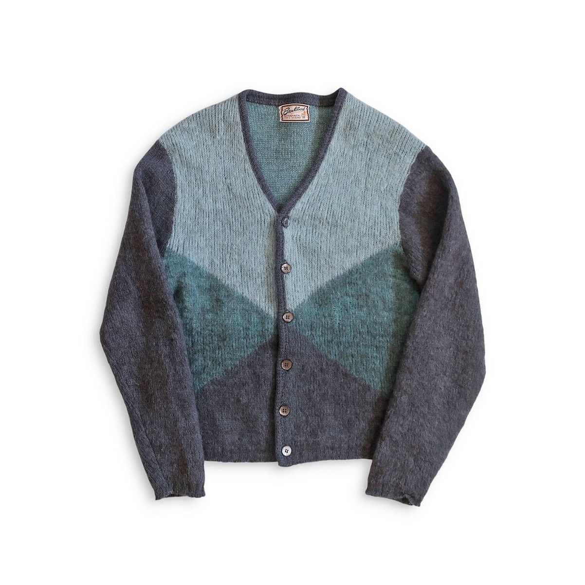 VTG 60s Brentwood fuzzy mohair style Cobain color block cardigan Medium