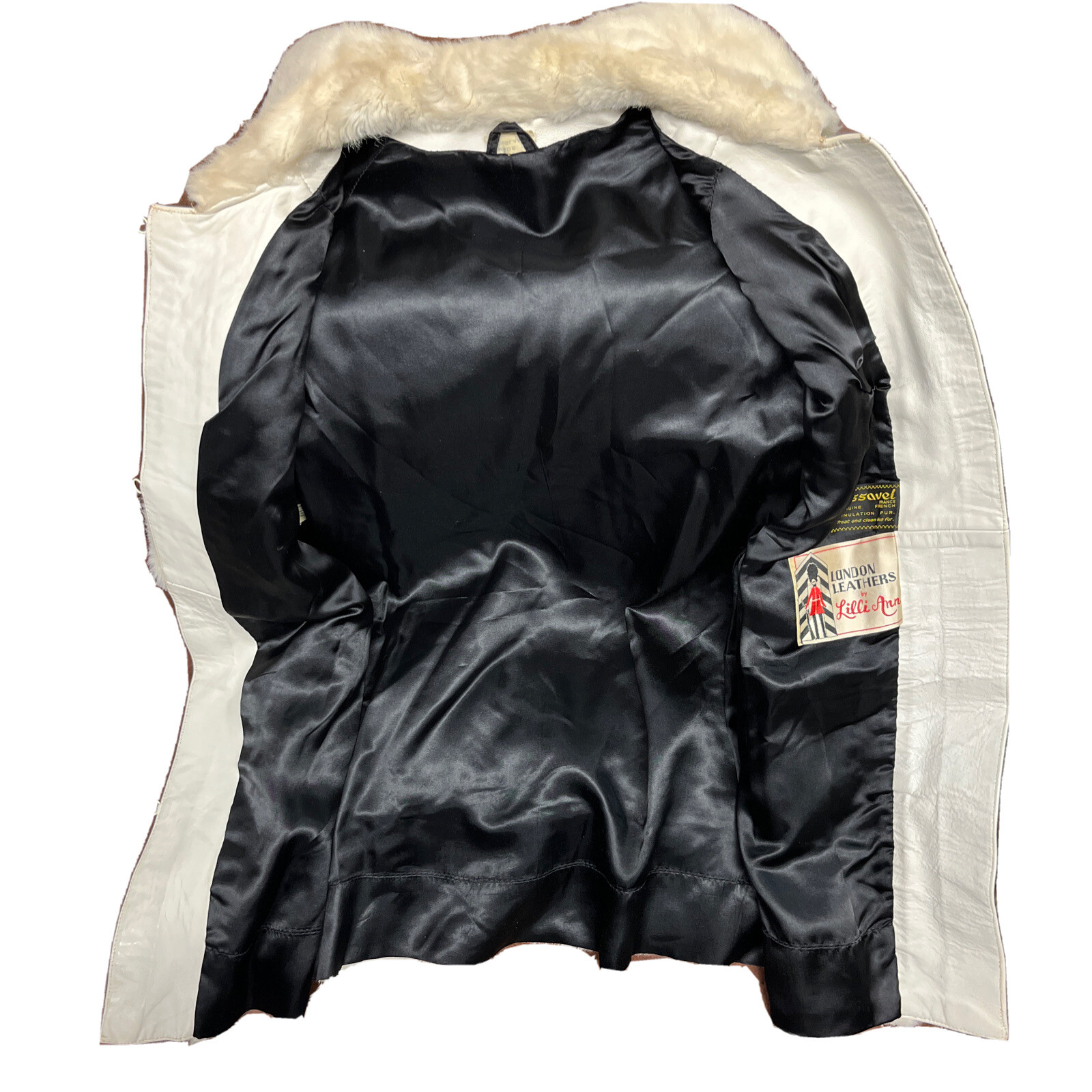 Vintage “Lilli Ann” London Leathers White Leather +Faux Fur Coat Sz M Tissavel