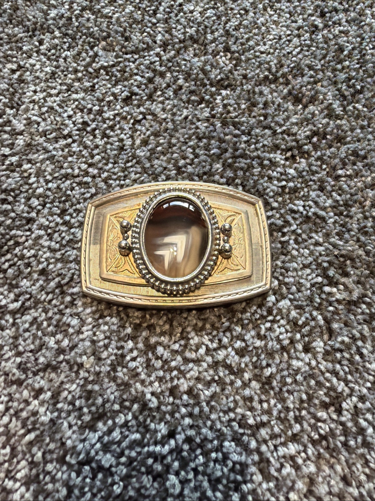 Vintage Gold and Silver Tone Agate Stone Belt Buckle