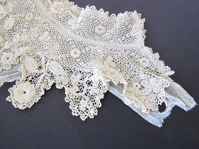 Victorian Crochet Lace Collar Yoke Irish Handmade Raised Floral