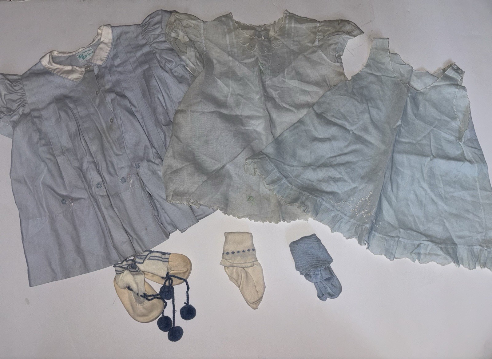 Vtg 1950s Lot Baby Girl Boy Clothes Blue Gown Dresses Cradle Togs Tiny Tots