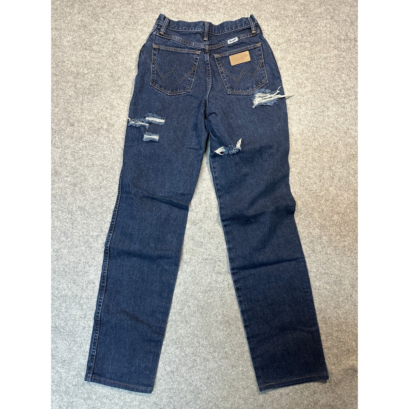 Wrangler 31MWSDD Distressed Jeans 7/8×34 Dark Wash High Rise Ripped Denim