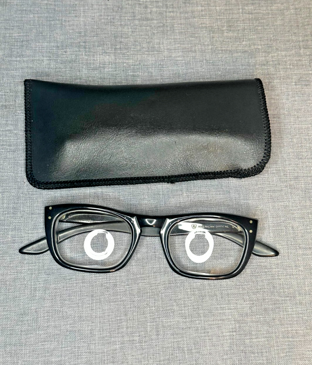 1960s American Optical AO 50-24 thick rimmed black eyeglasses Gov. issued frames