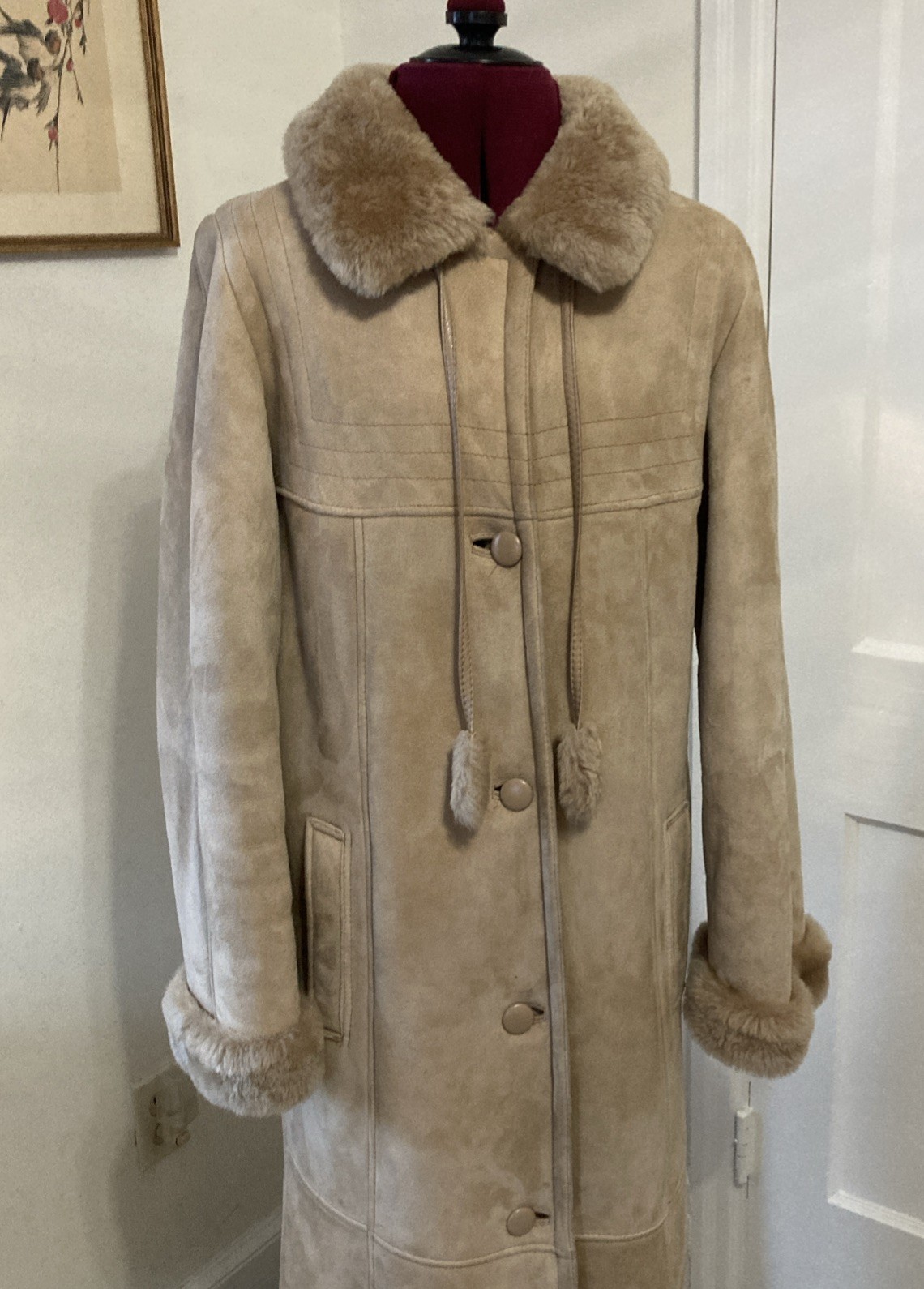 Vintage Shearling & Sheepskin Size M Long Winter Coat Made in Finland Orig Owner
