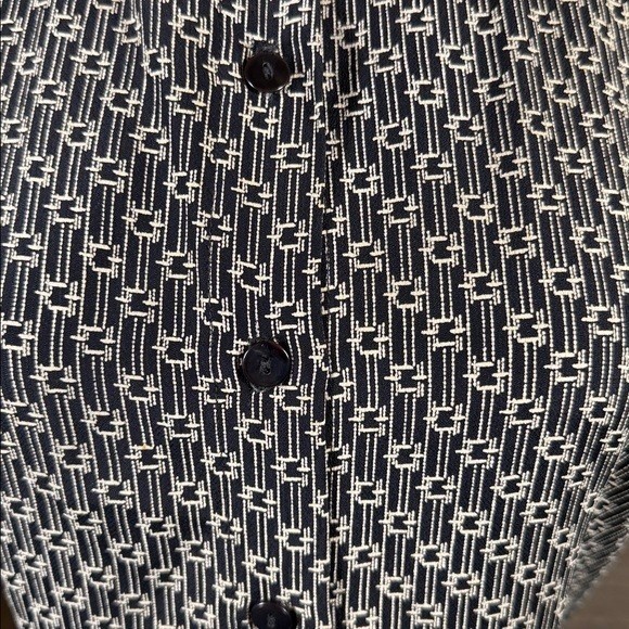 Karen Kane Vintage Black White Geometric Maxi Dress Button Front Tie Back Size 6