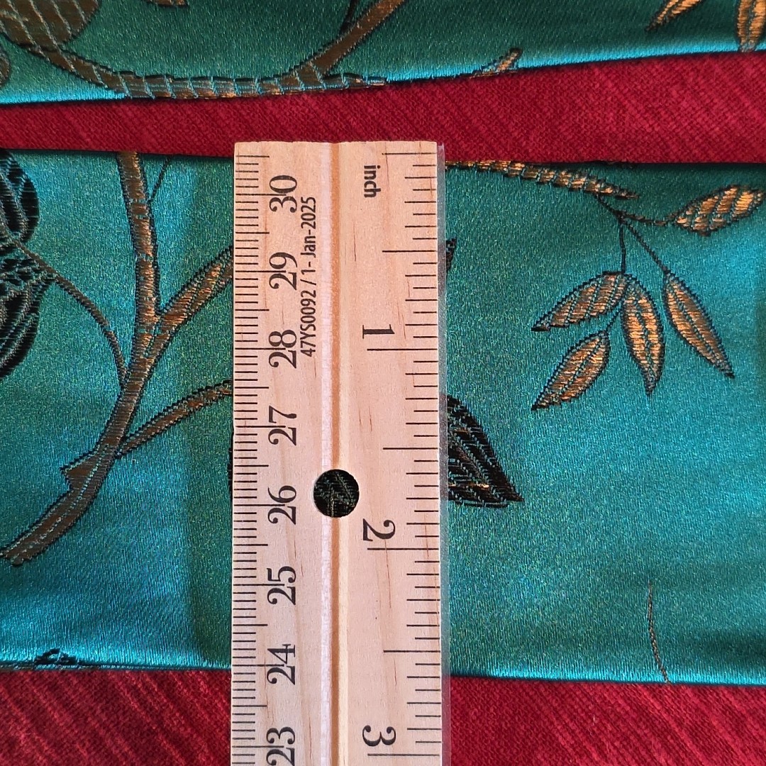 MJ Ernst Couturier Asian Brocade Sash Obi Belt Teal Emerald Floral Butterfly