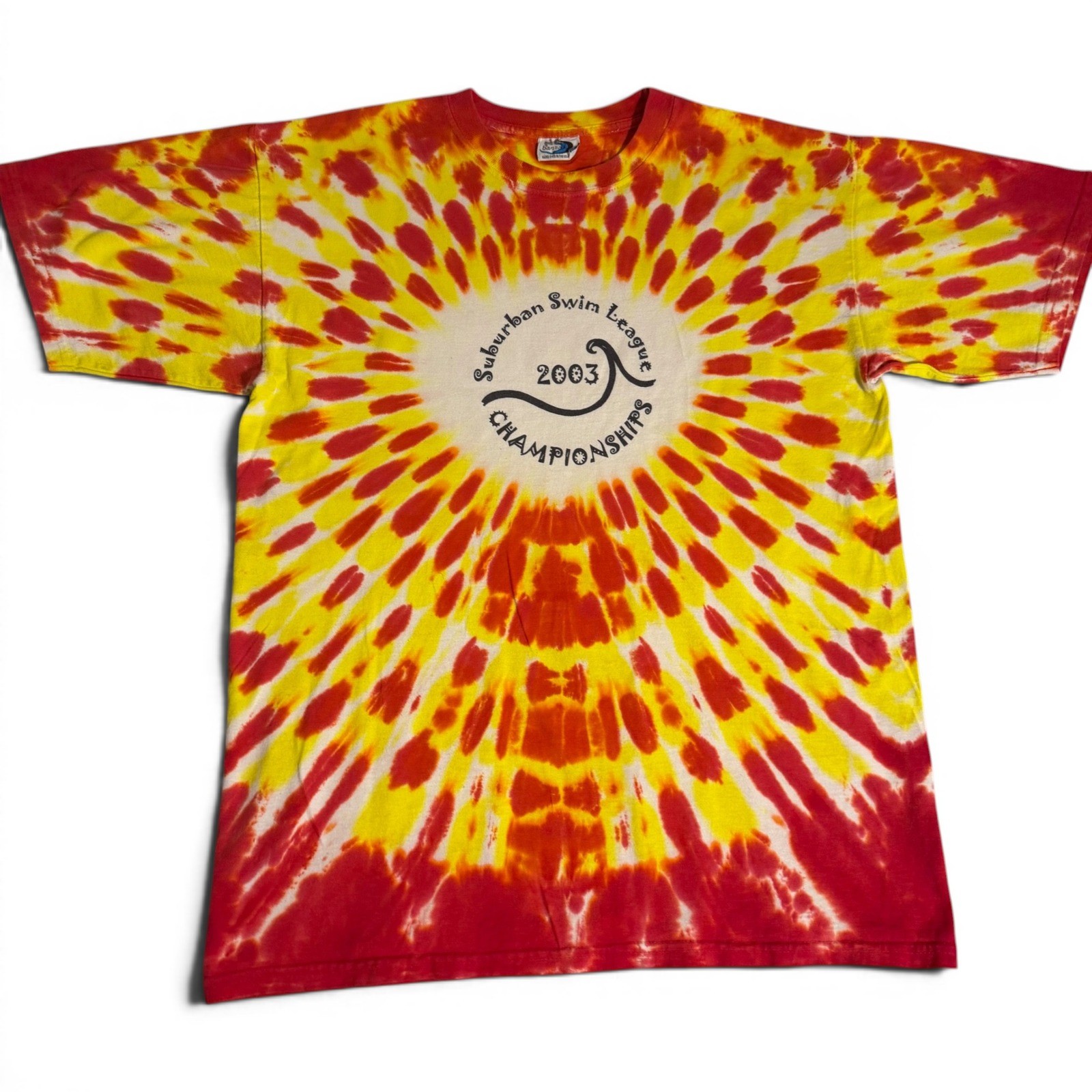 Vintage 2003 Suburban Swim League Tie Dye T Shirt Banzai Red Yellow Large