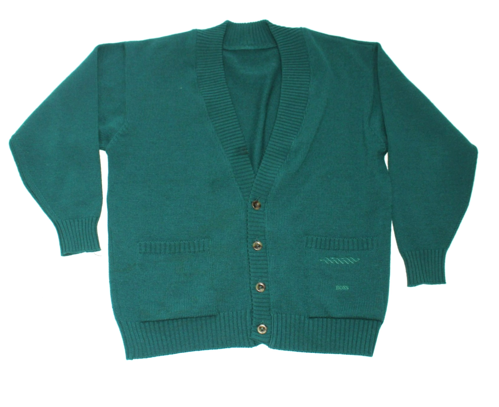 vtg 80s HUGO BOSS Knit WOOL Button Sweater Men’s Large L 42 Teal Green Germany