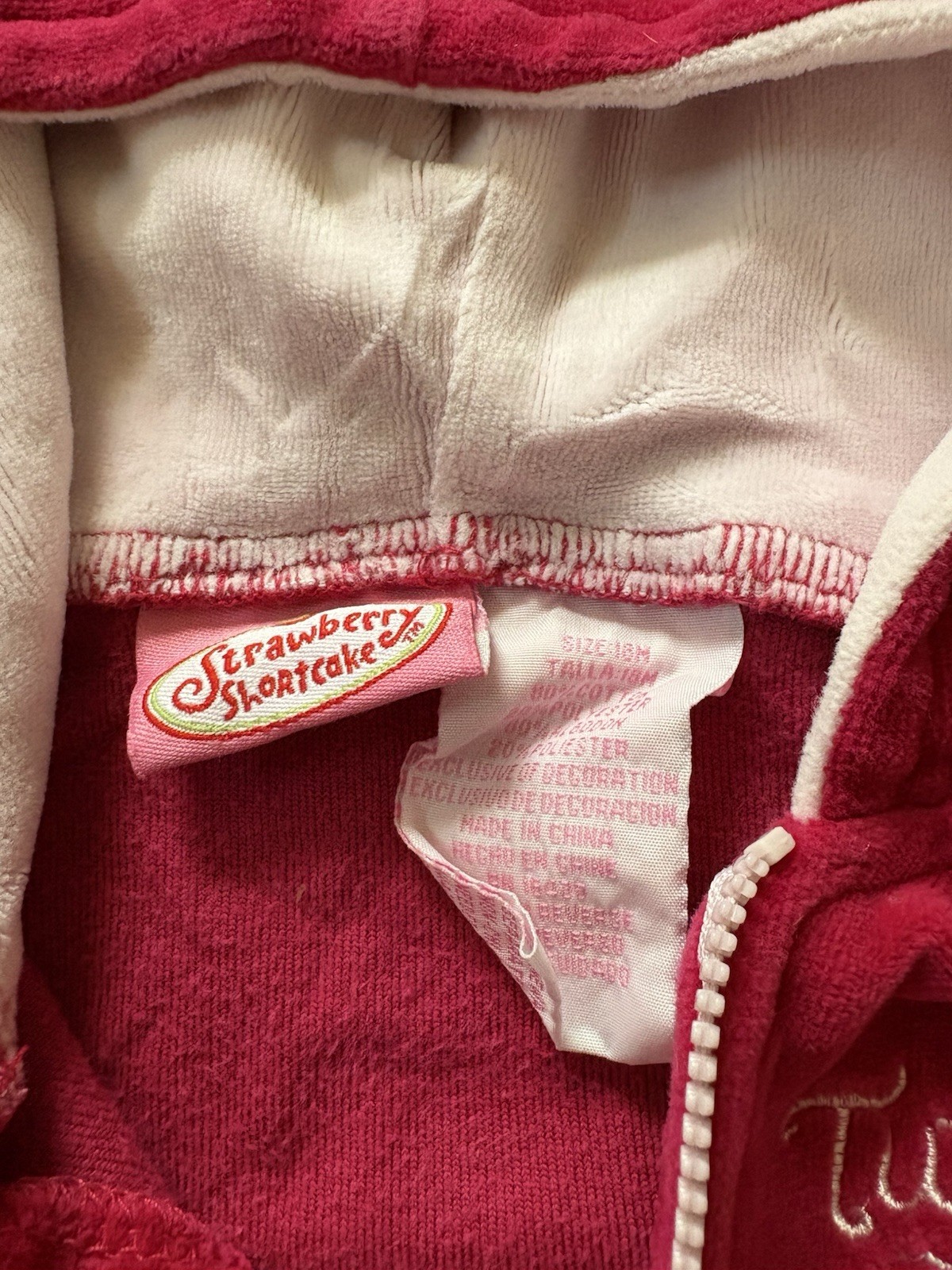 Vintage Y2K Strawberry Shortcake Velour Tracksuit 12/18M 2 Pc Outfit