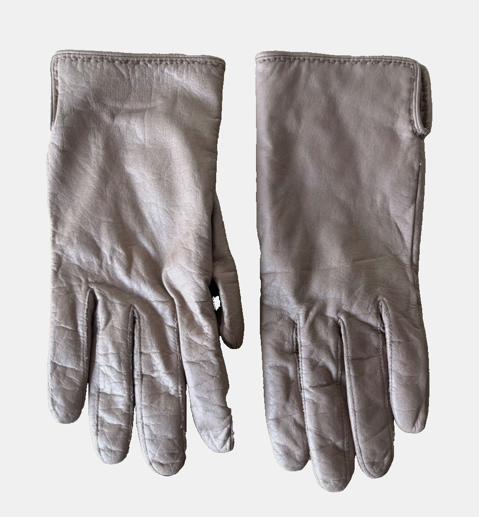 VINTAGE TAN LEATHER LAMBSWOOL CASHMERE LINED DRIVING GLOVES WOMEN’S SIZE 8