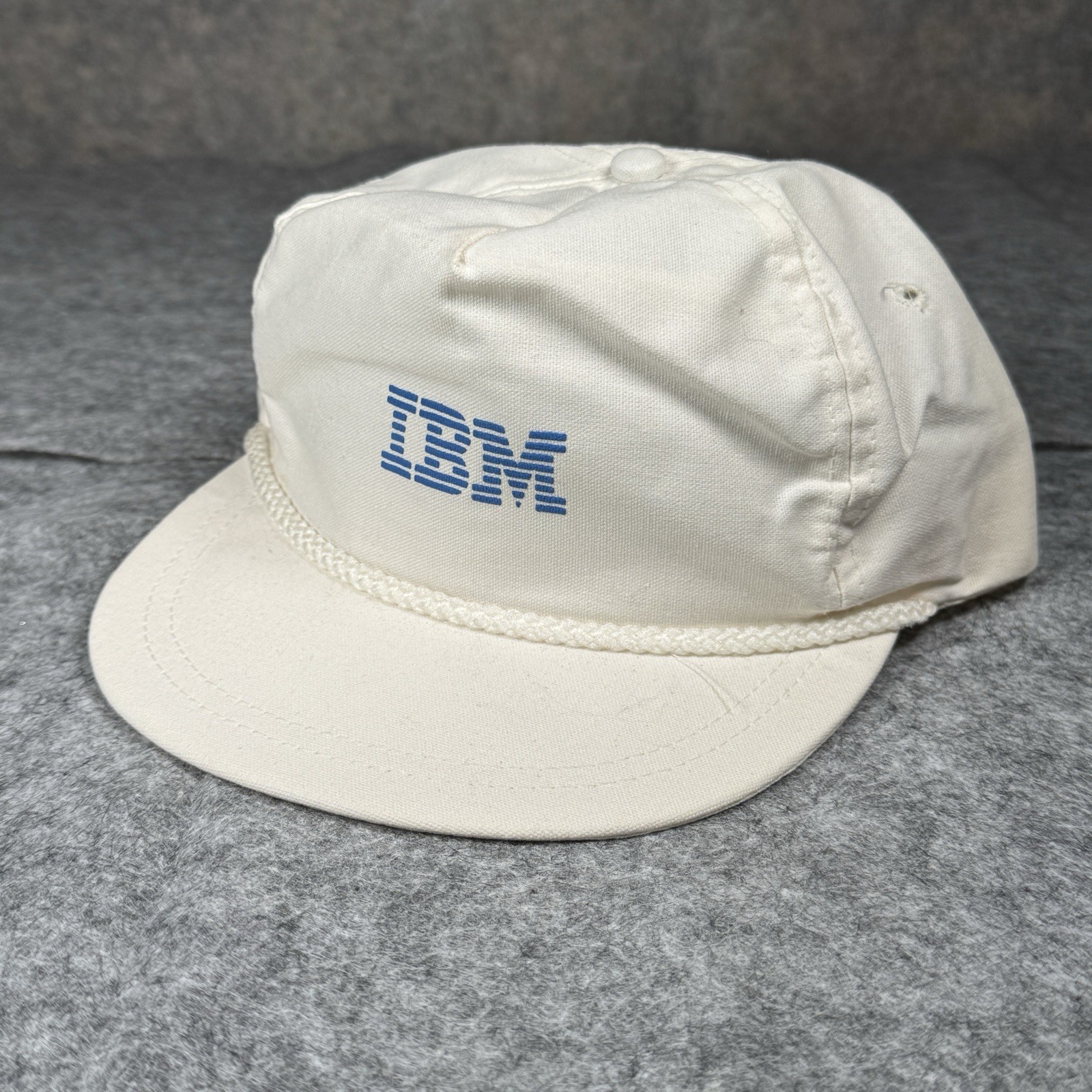 Vintage 90s IBM Computer Software K Products Strapback White Hat Adjustable