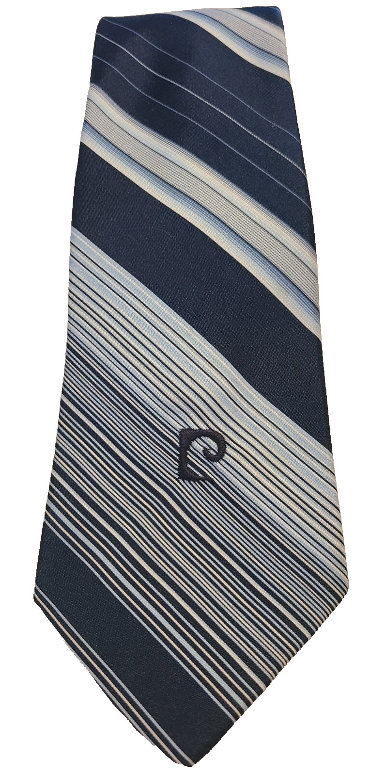 Pierre Cardin vtg 1970 imported polyester Blue Stripes Necktie, pre owned