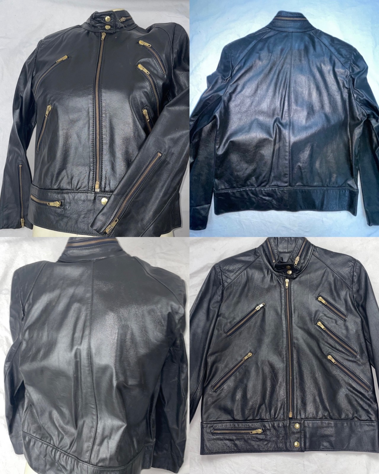 VTG 80S WOMENS 11/12 SMALL BLACK LEATHER CRAZY ZIPPER CAFE RACER BEAT IT JACKET