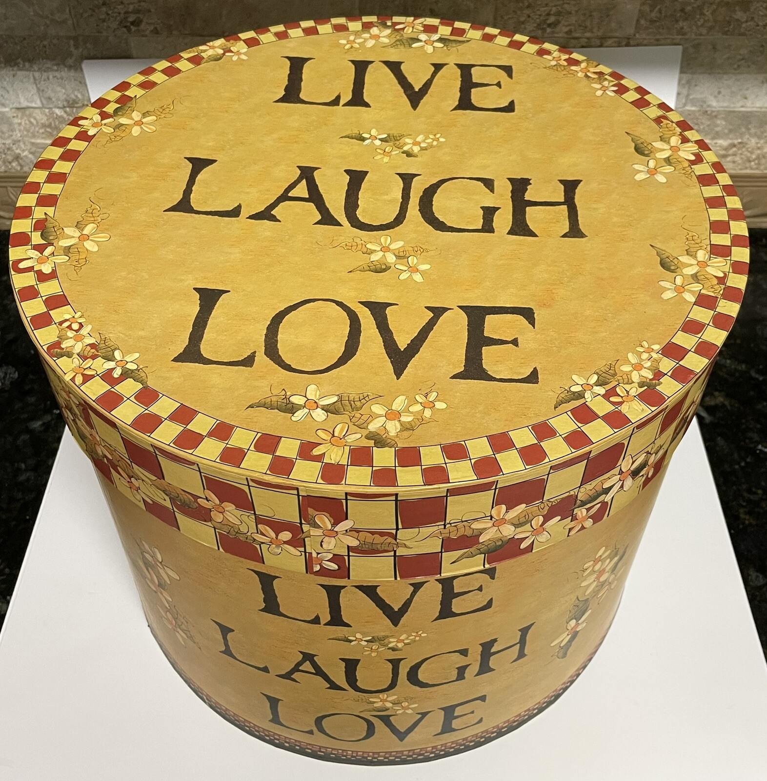 “Live Laugh Love” Giant Hat Box Storage Container 16” x 13”