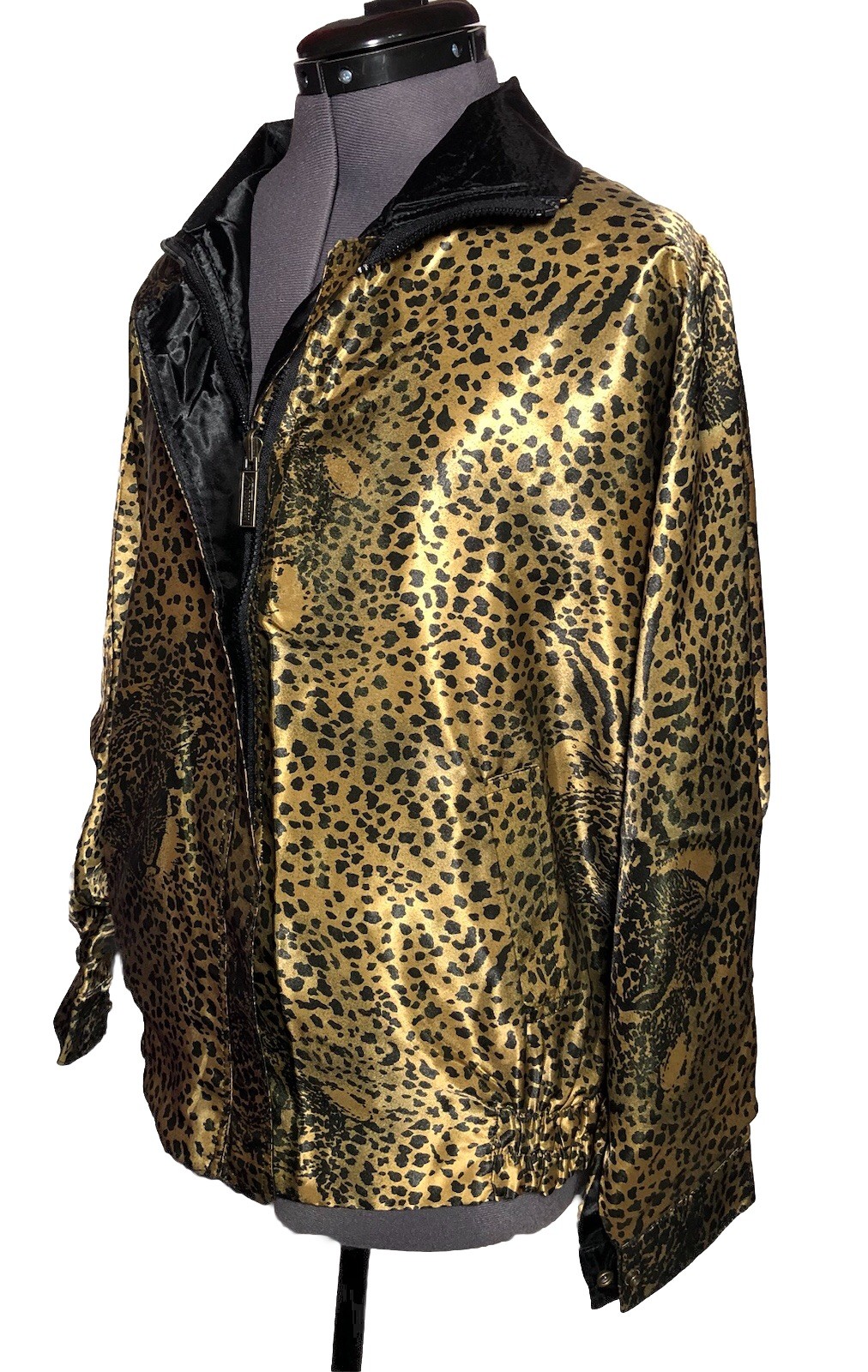 Vintage 80s Hanarum Reversible Gold Black Leopard Jacket Korea B-52” L-24.5”