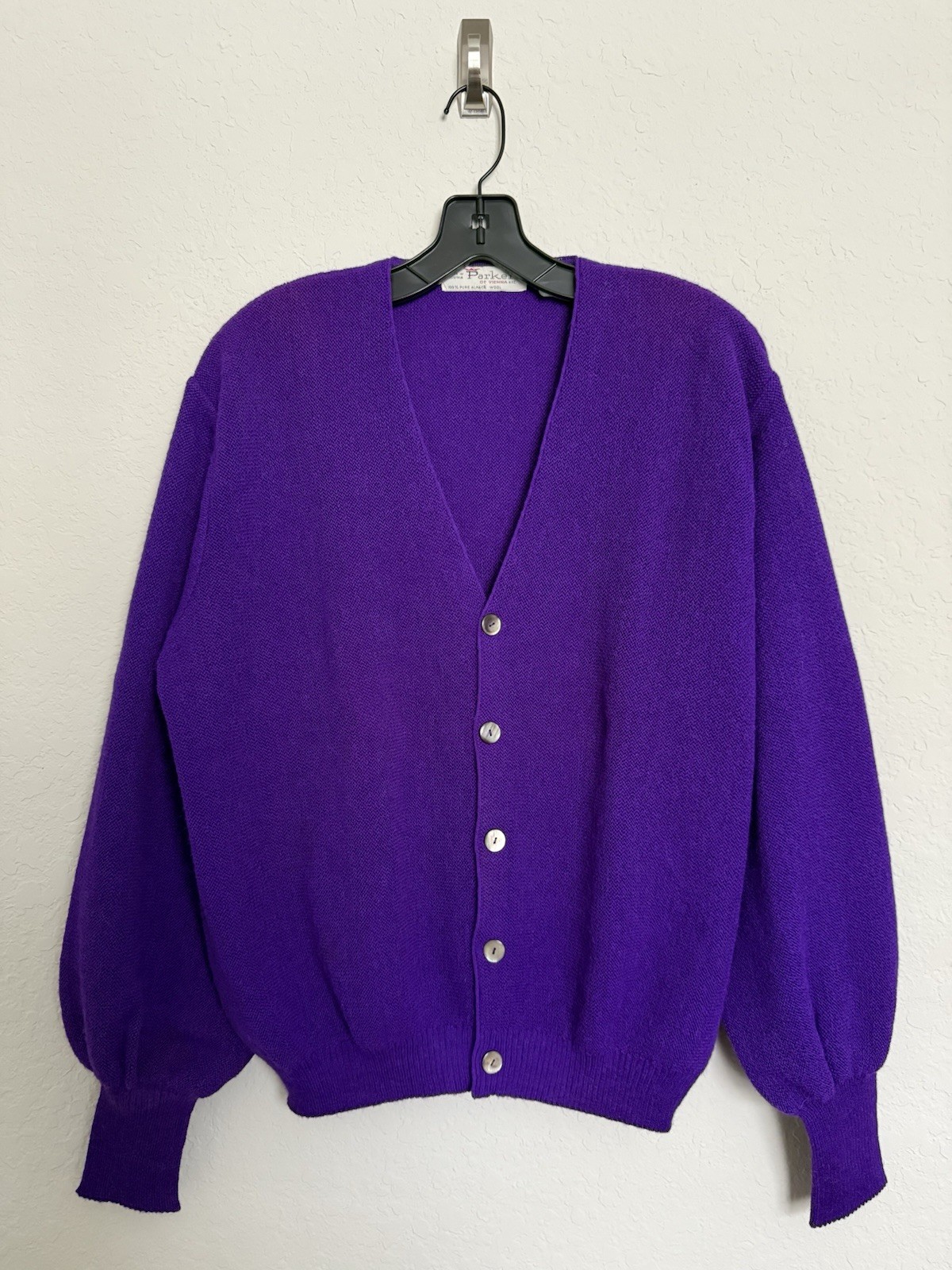 Vintage 1960s Parker of Vienna Royal Purple Mens Alpaca Wool Cardigan Size 44
