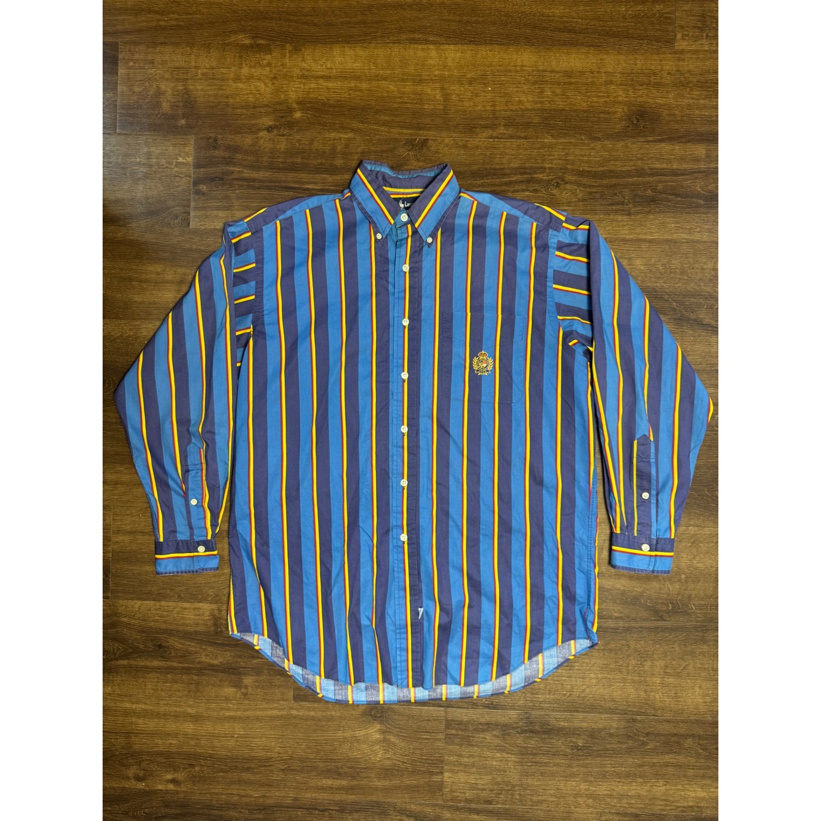 Vintage 1990 Polo Ralph Lauren Crest Embroidered Striped Button Up Shirt Mens M