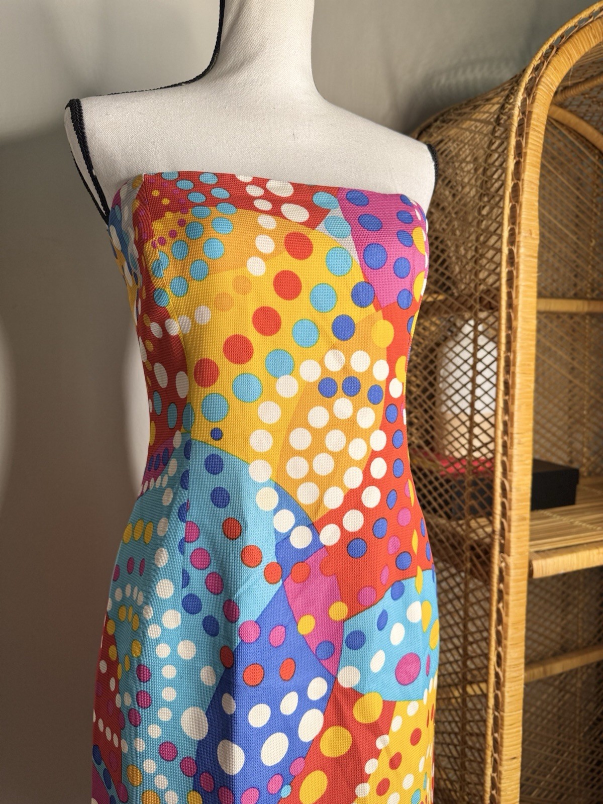 100% Silk Vintage, Colorful Sleeveless David Meister Dress With Ruffled Hem