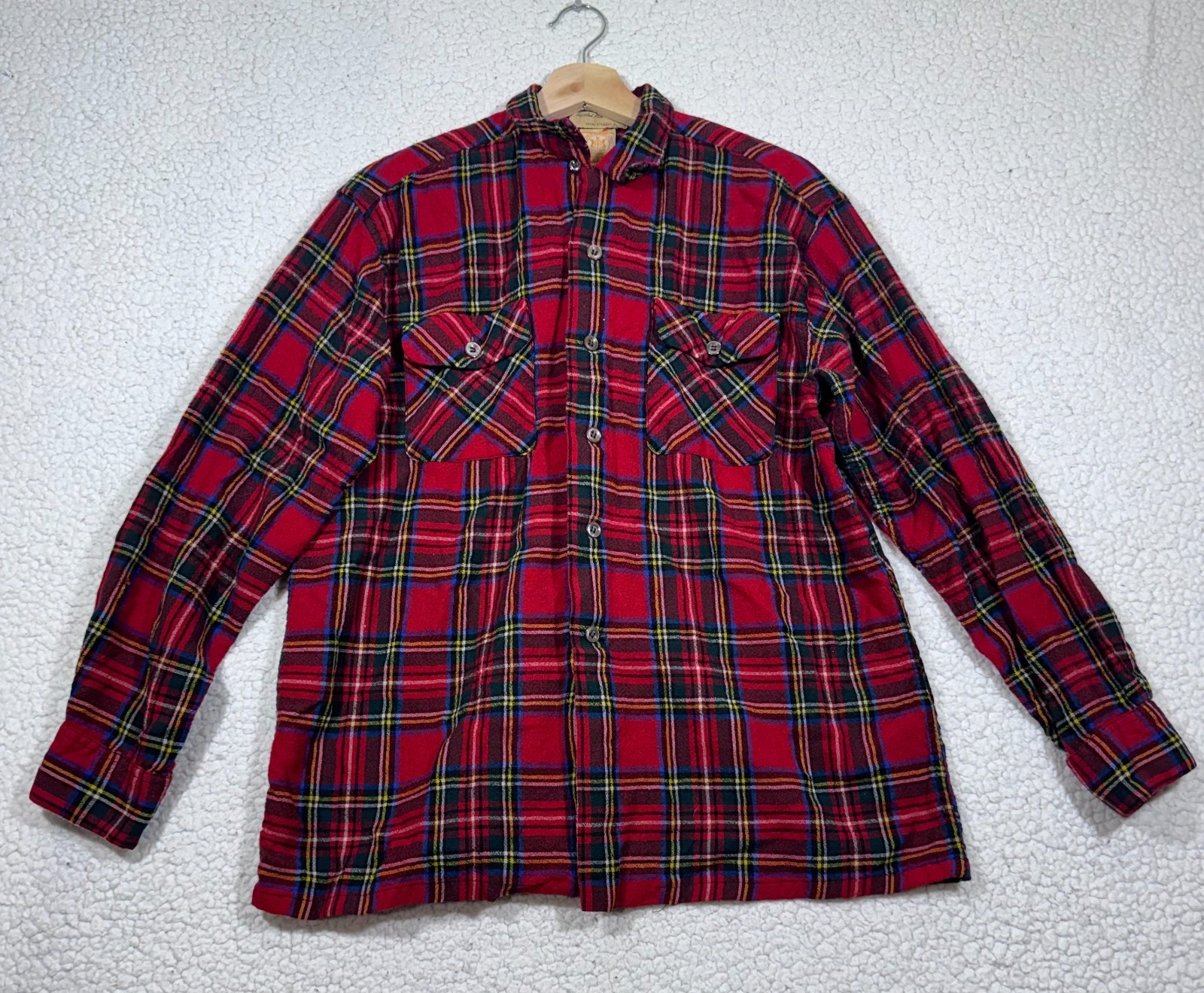 Vtg 1950’s Hudson Bay Company Men’s Wool Royal Stewart Plaid Button Up Shirt