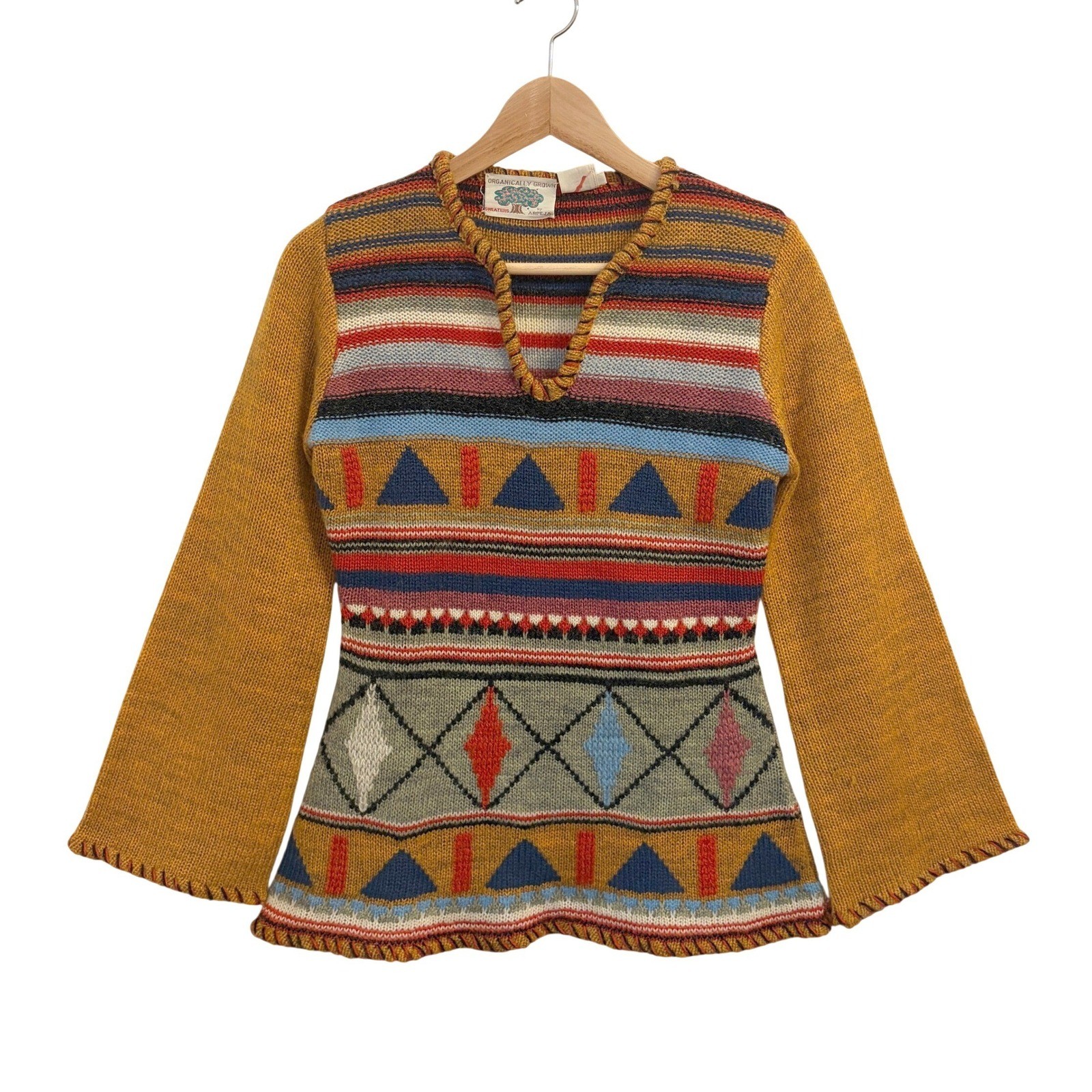Vintage 70s Organically Grown by Arpeja Sweater M Bell Sleeve Boho Hippie Retro