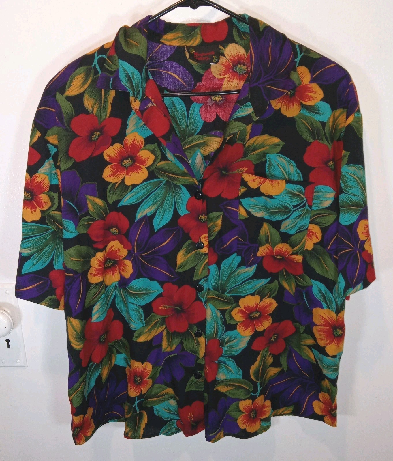 VTG 90s Wentworth Gallery Floral Aloha Shirt Sz 20W Hibiscus Bright Festival