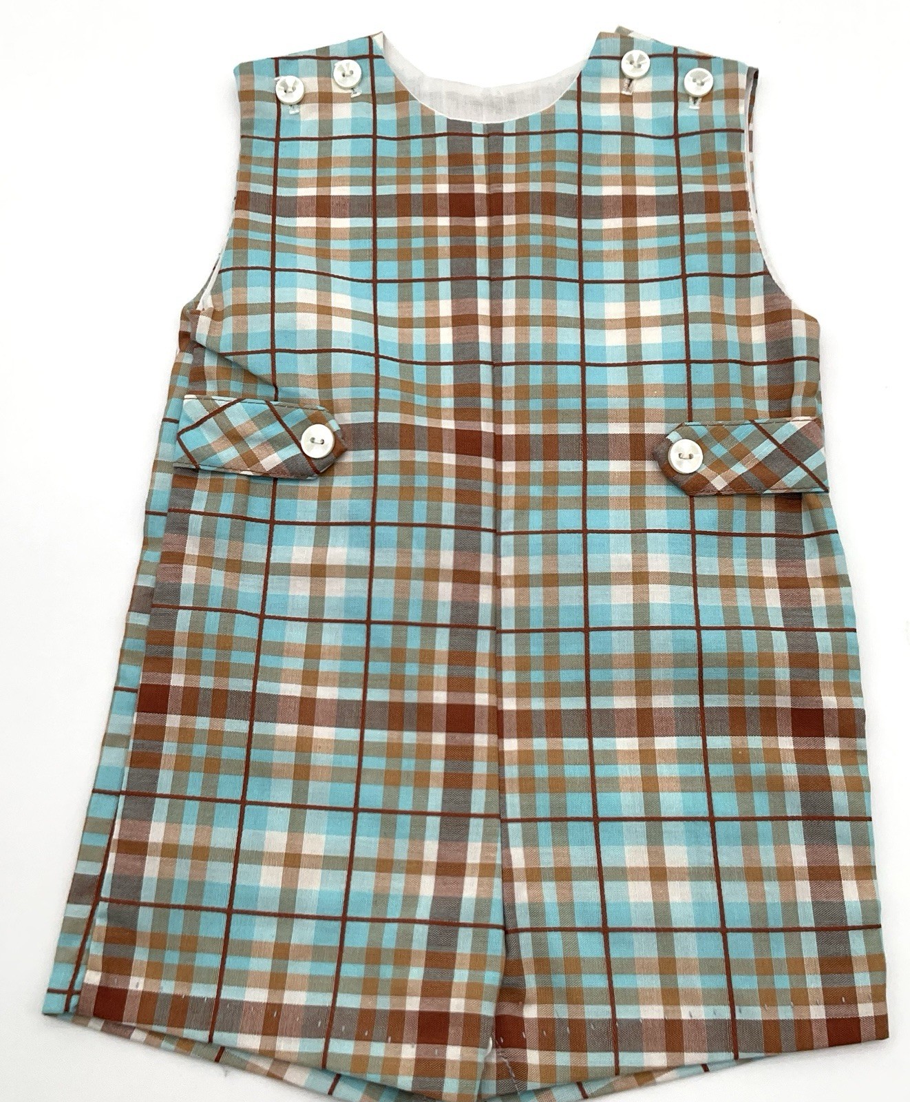 Vintage 1960s Romper Boys 12-18 Months Multicolor Plaid Sleeveless Cotton Blend