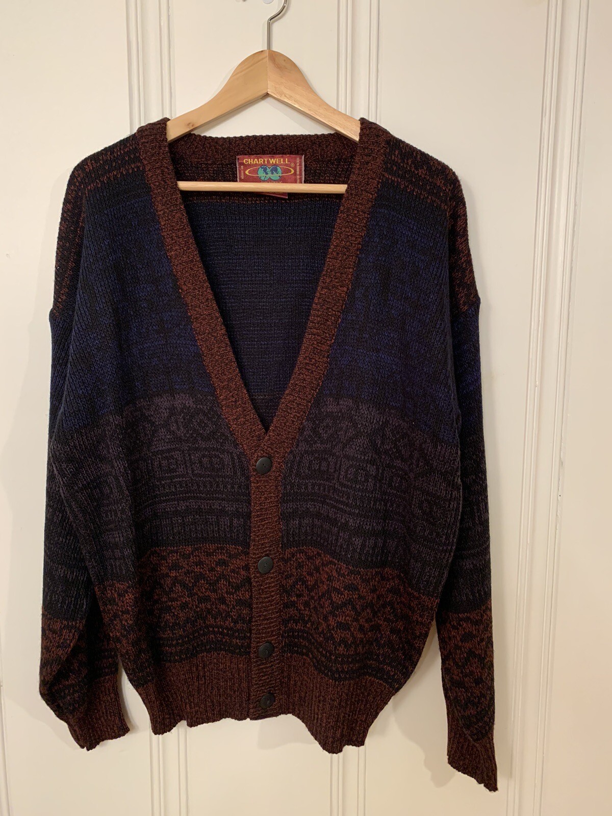 Vintage Chartwell Cardigan Size L Taiwan 70s 80s 100% Acrylic Geometric Crosby