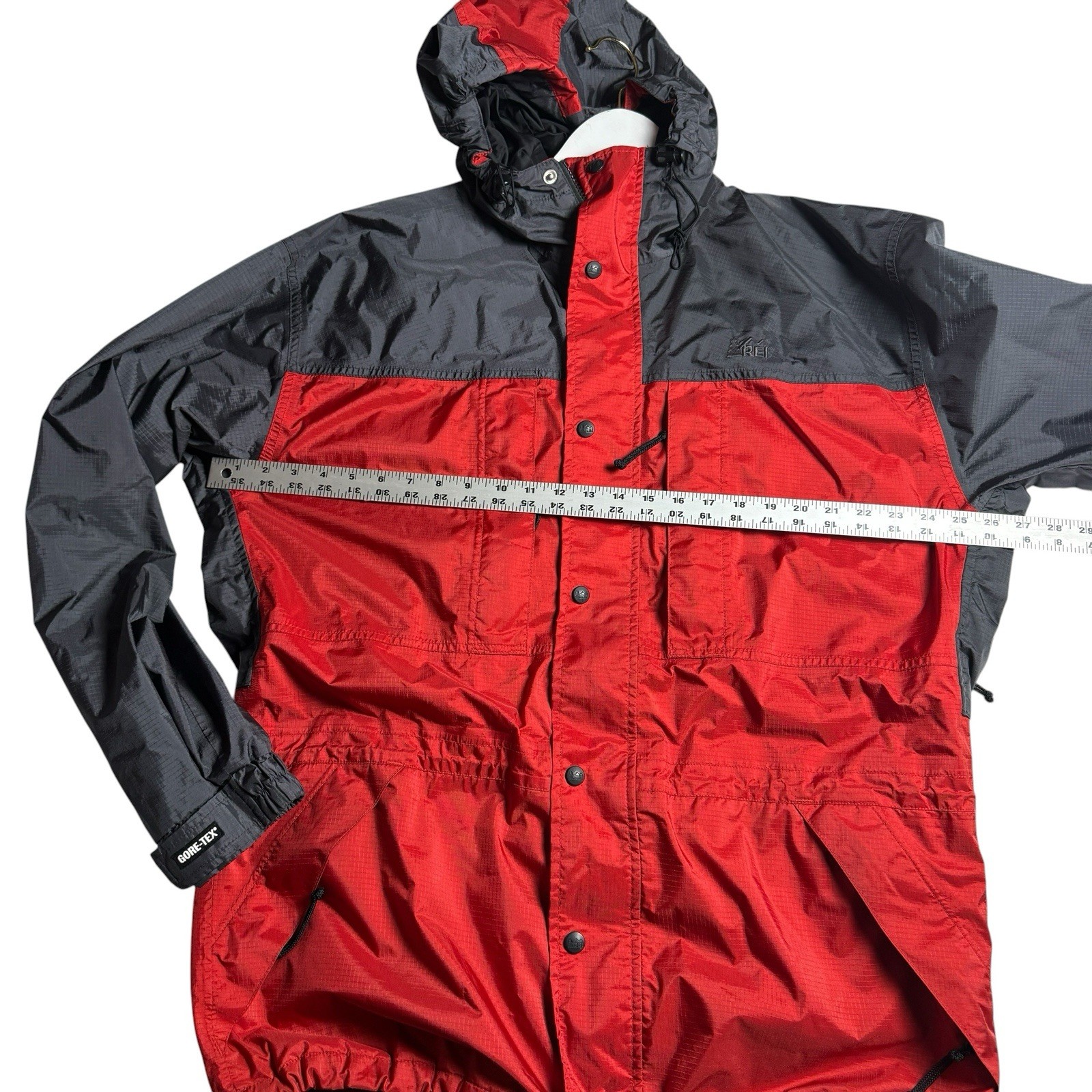 VTG REI Jacket Gore-Tex Red Full Zip Softshell Rain Coat Ski Colorblock Parka