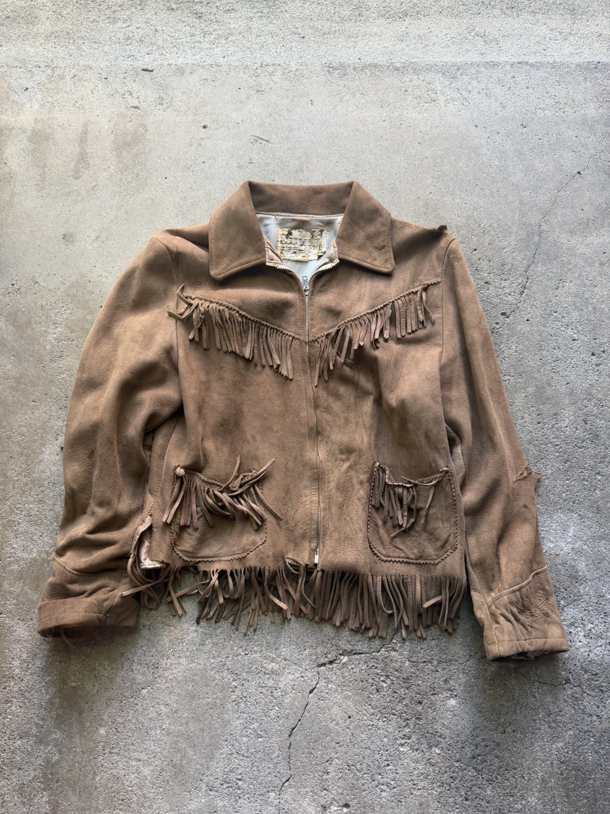 Vintage 50s Deerskin Leather Fringe Jacket Youth Zipper Acetate Lining