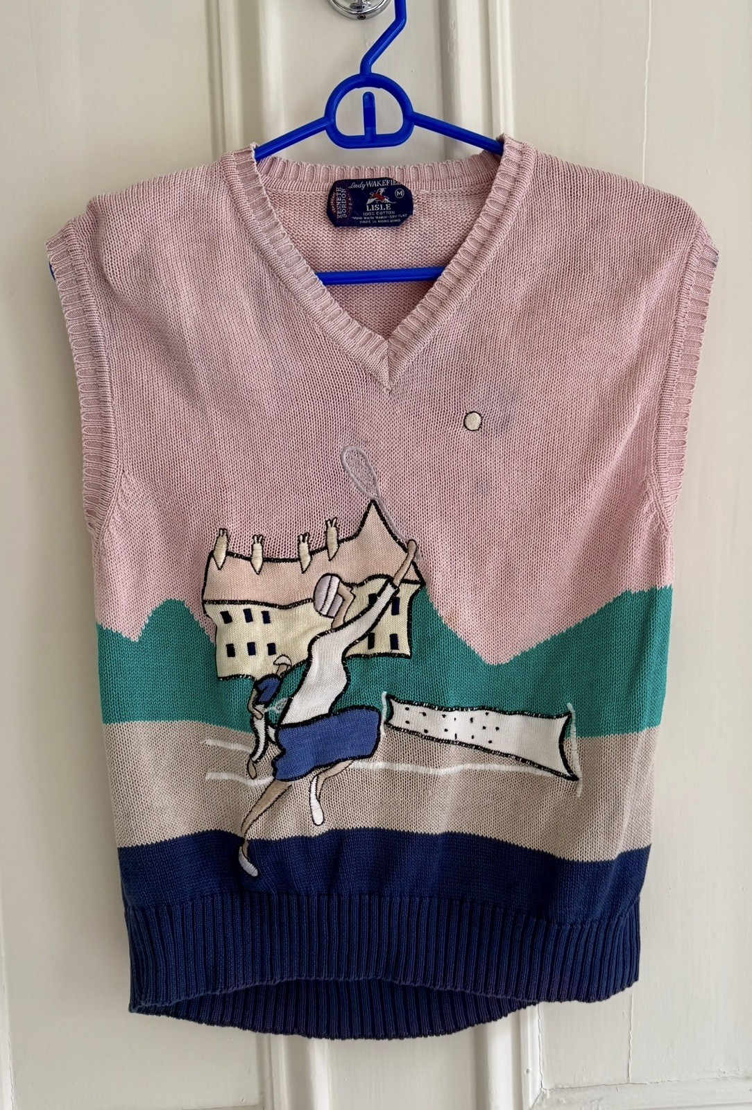 80s Vintage Wakefield Sweater Vest M Embroidered Tennis USA 100% Cotton