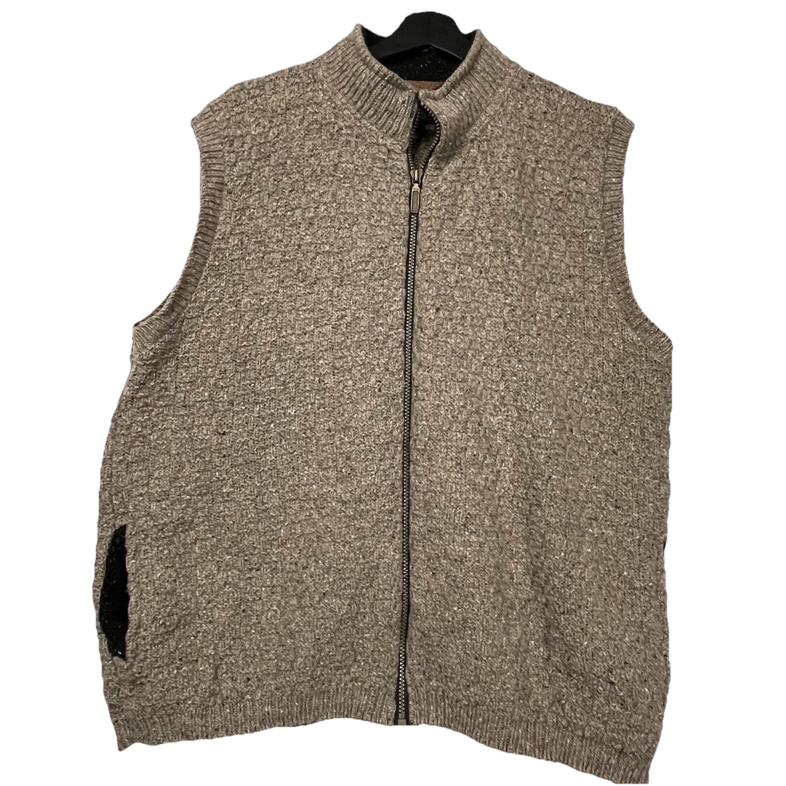 Vintage REI Wool Sweater Vest XL USA Made Full Zip Heathered Tan Grandpa