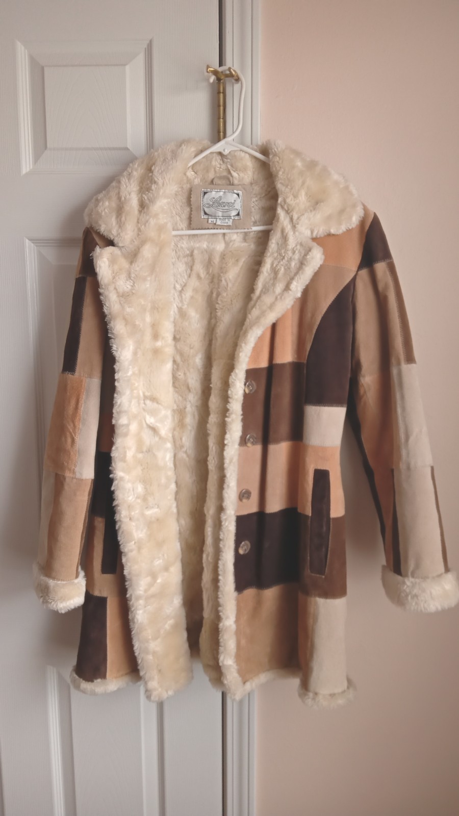 Vintage Patchwork Leather Coat 100% Genuine Leather with Faux Lining Sz M
