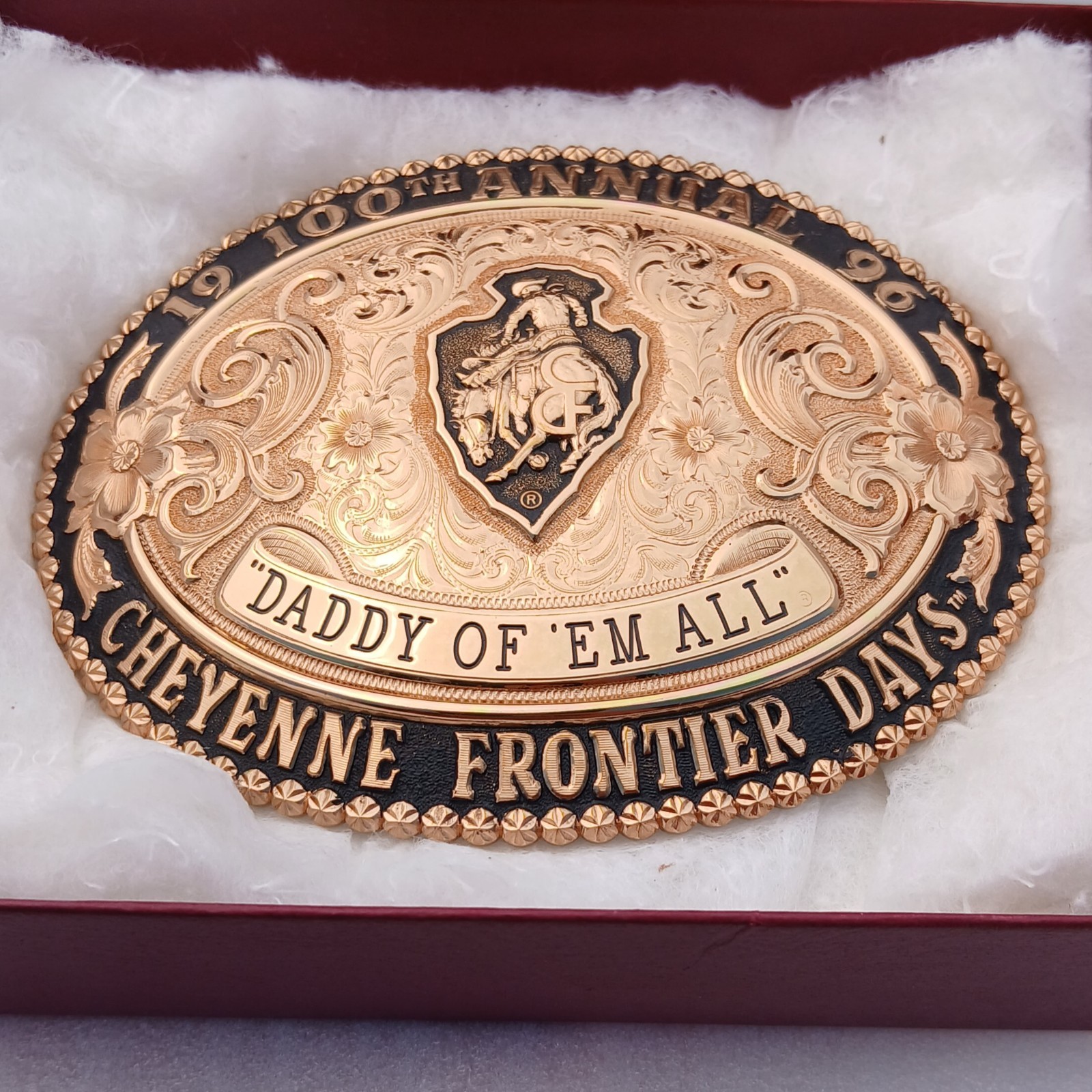 Gist Cheyenne Frontier Days 100th Annual Daddy Of Em All Belt Buckle 1996 Rodeo