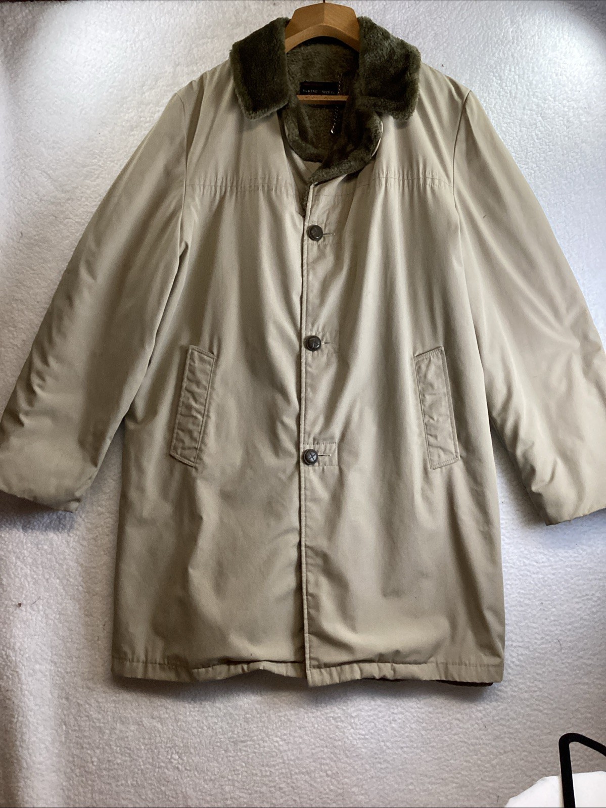 VTG Men’s Trench Coat Overcoat KING Size Co 46 XTall Fur Collar Tan Rain Coat
