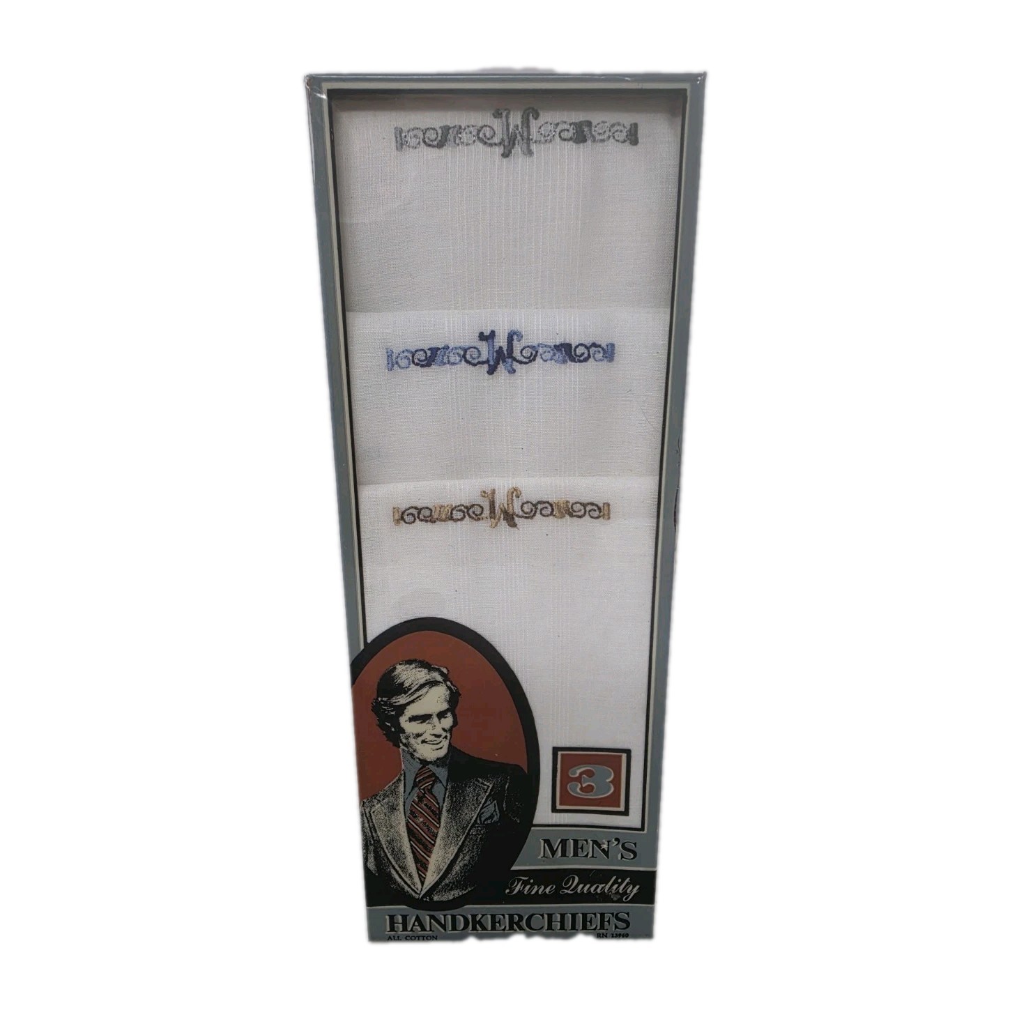 Vintage Set Of 3 1960s Men’s Handkerchiefs Goldenweve NIB Blue, Silver, Gold