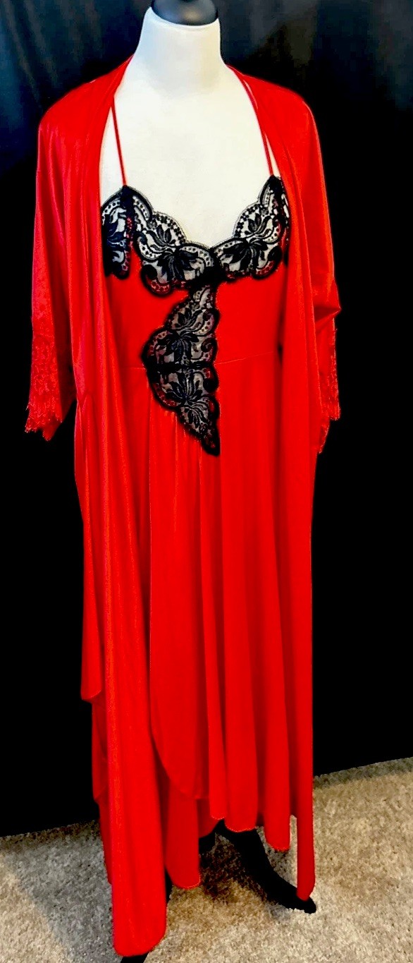 Vtg fantasy Janis Lee Night Gown Christmas Red Lg Glamorous Sexy Lingerie