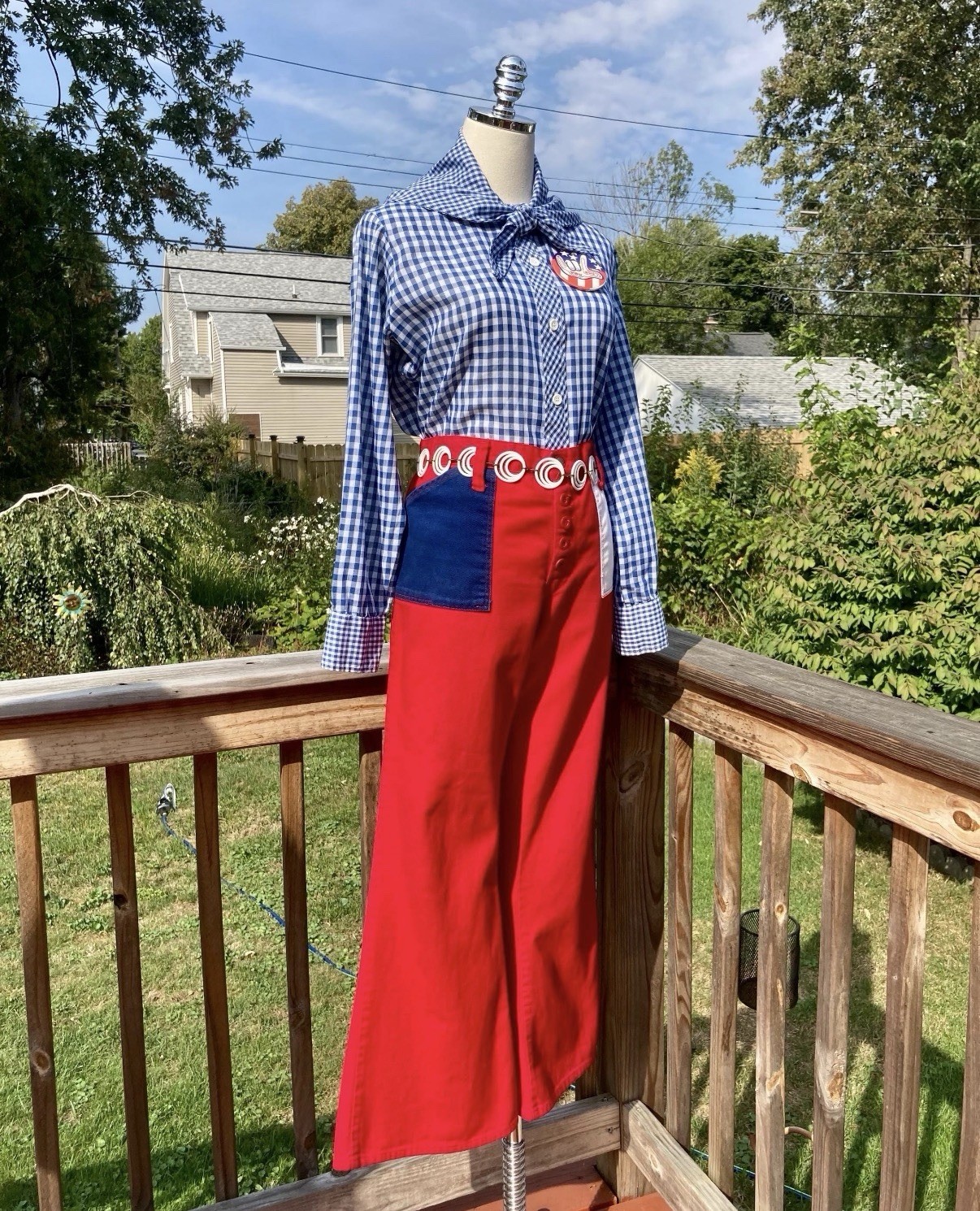 Vintage 70s Red Blue White Color Block Bellbottom Jeans