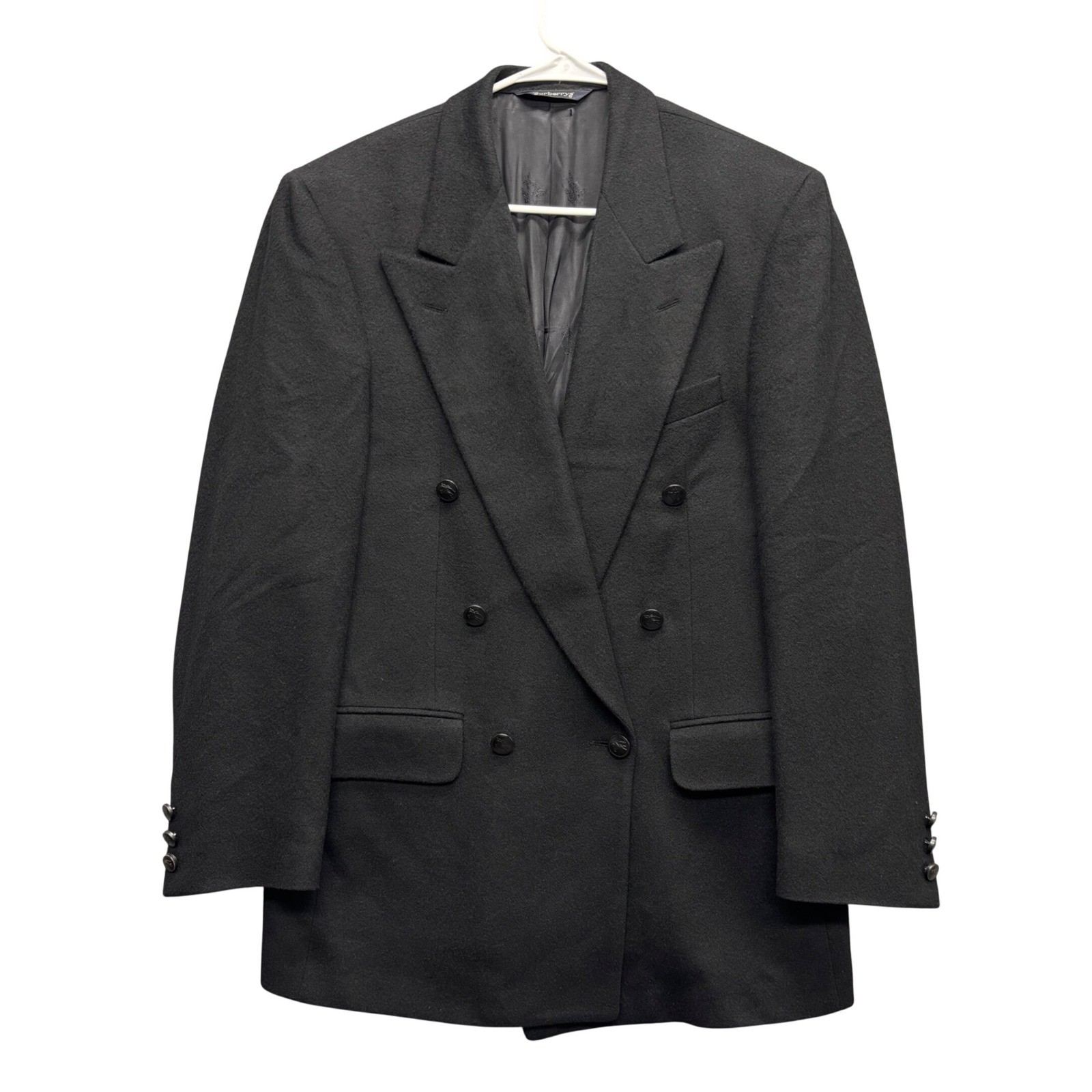 Burberrys Mens Vintage Black 100% Camel Hair Double Breasted Blazer Jacket 42R