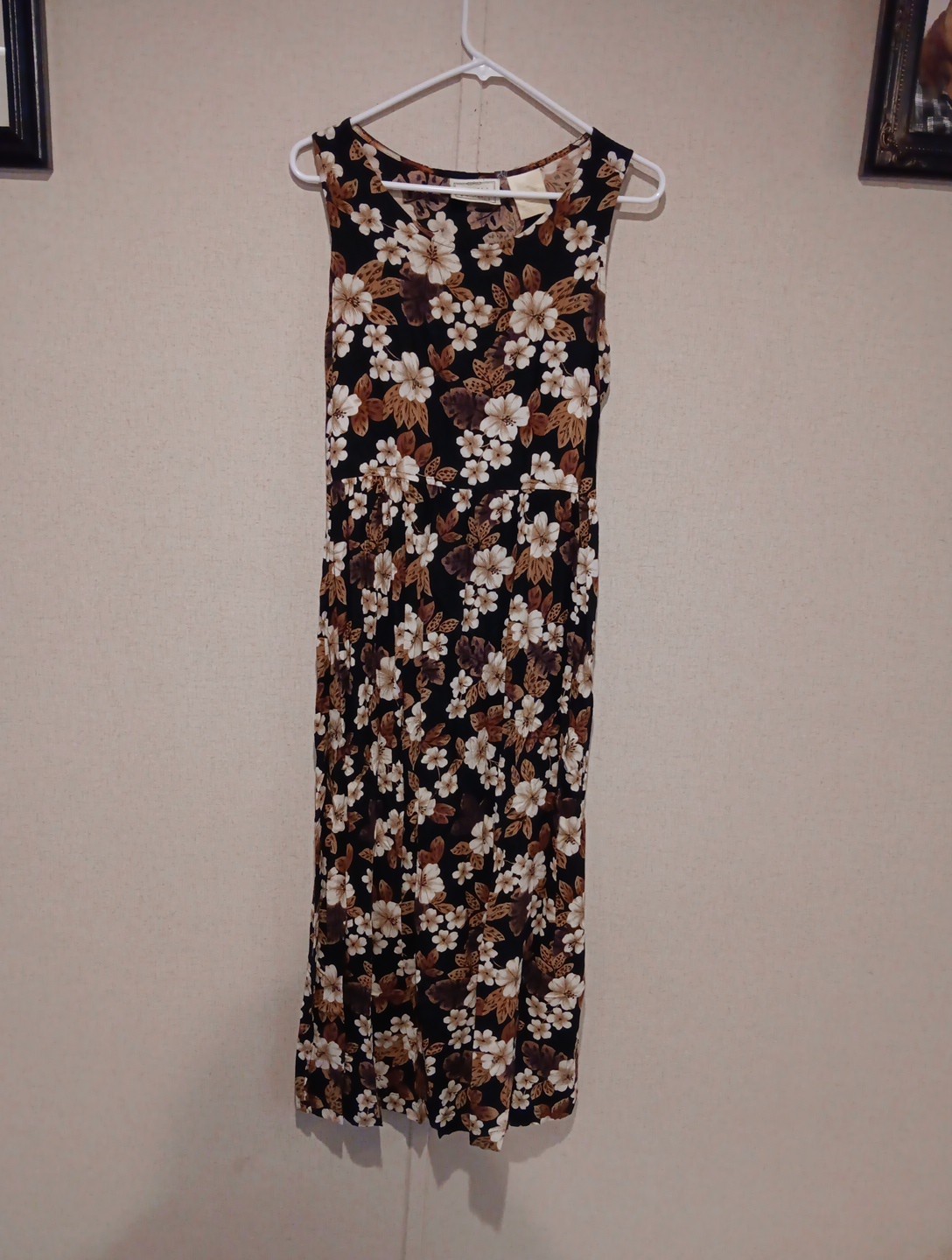 Vtg 90s Erika Studio Sleeveless Grunge Empire Waist Brown Floral Maxi Dress SZ S