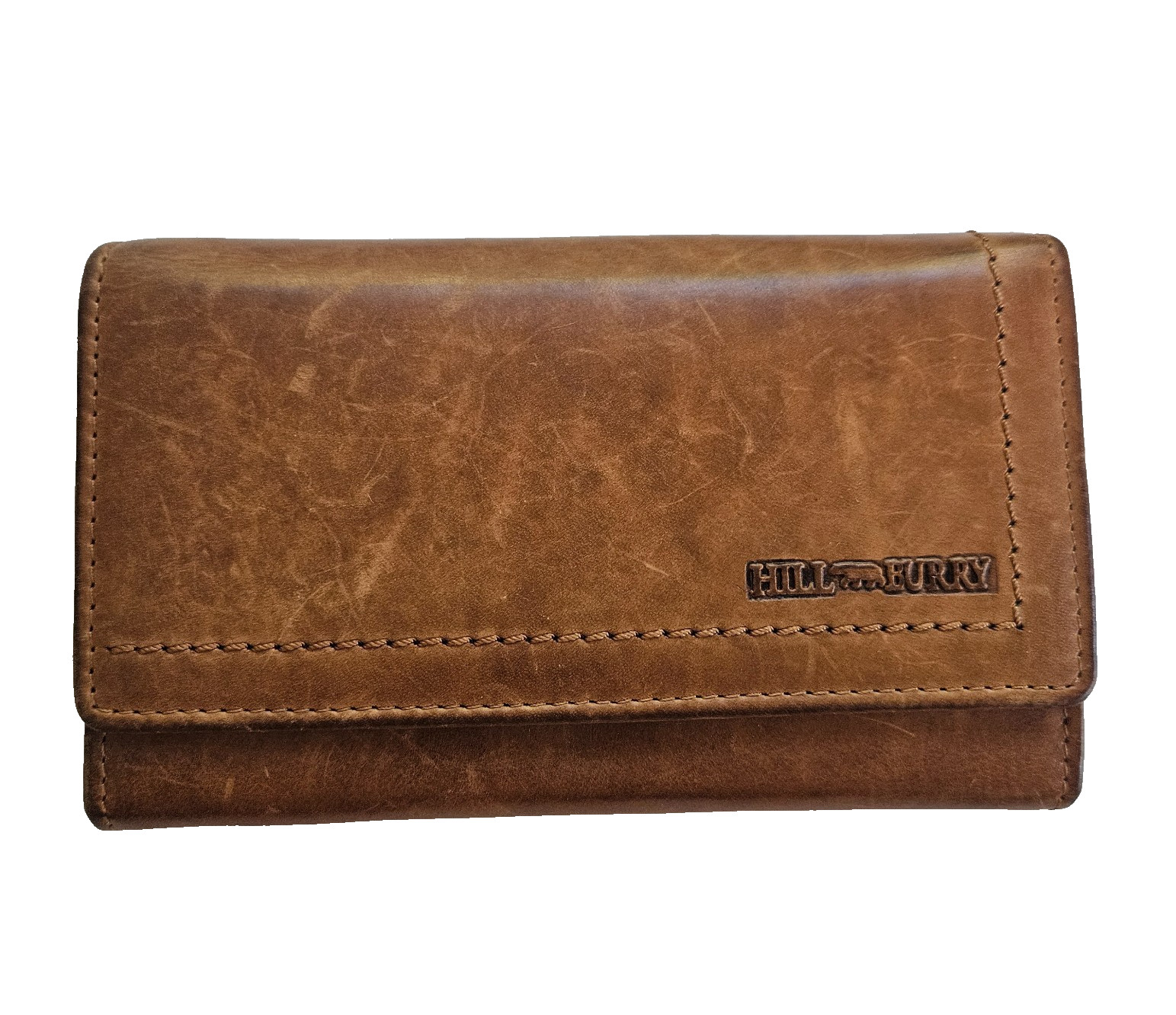 HILL BURRY Vintage Leather Wallet Fold Over Multiple Compartments Distressed
