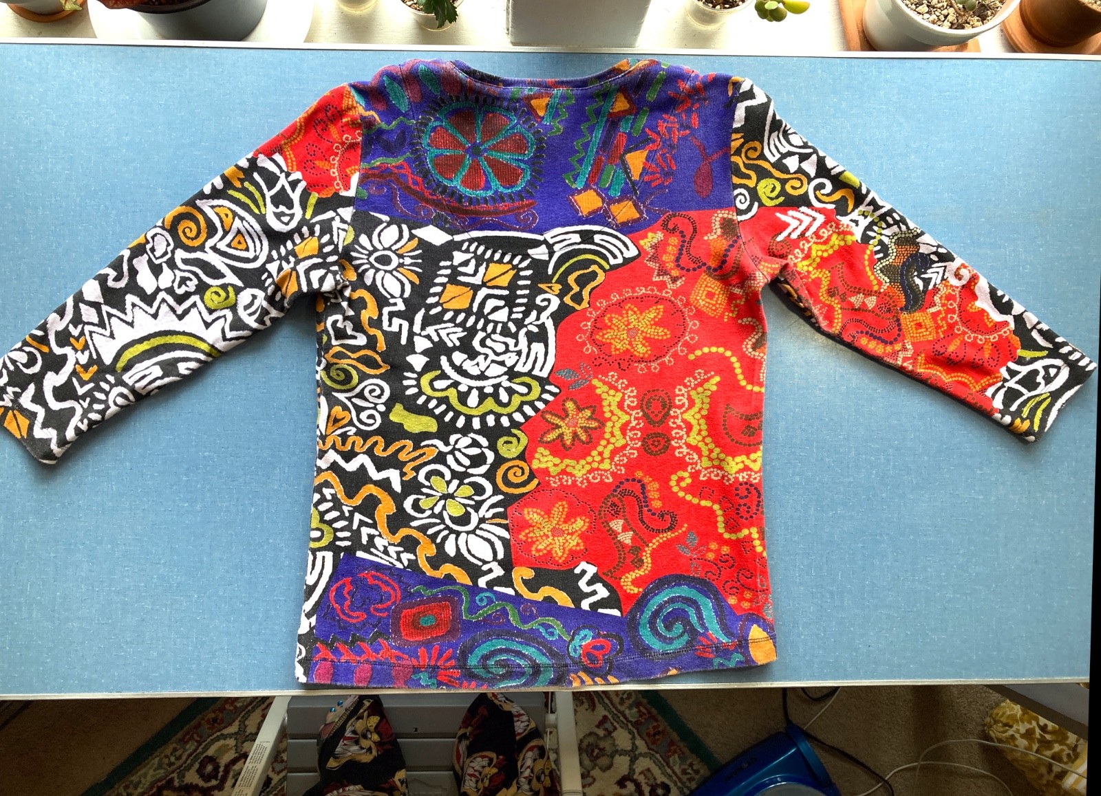 Vintage 90s 3/4 Sleeve Knit Abstract Top, Medium, 38″ Chest