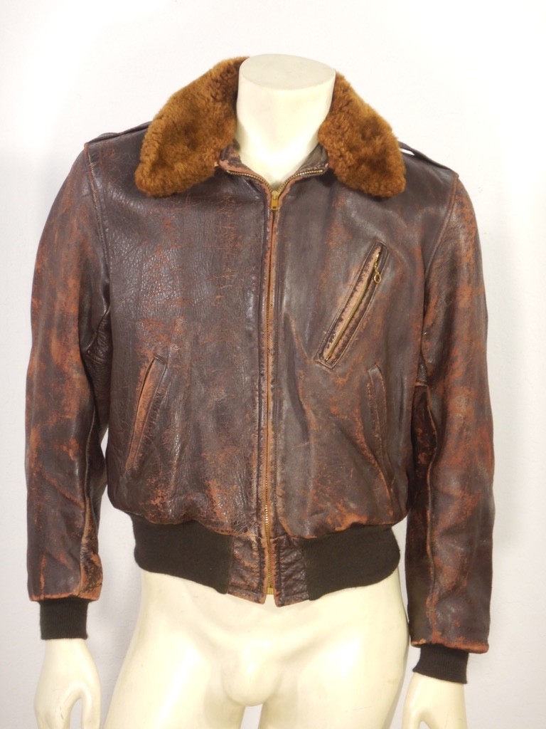 Vintage 1940s Brown WINDWARD Horsehide Leather Bomber Jacket Size 42