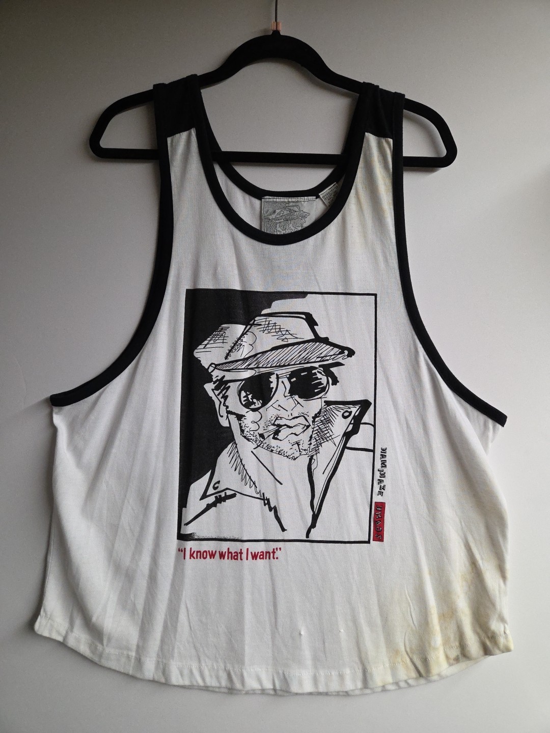 Vintage 80s Stained KAMIKAZE KHAOS Large Sleeveless Sin. Stitch Tank Top 23×29.5