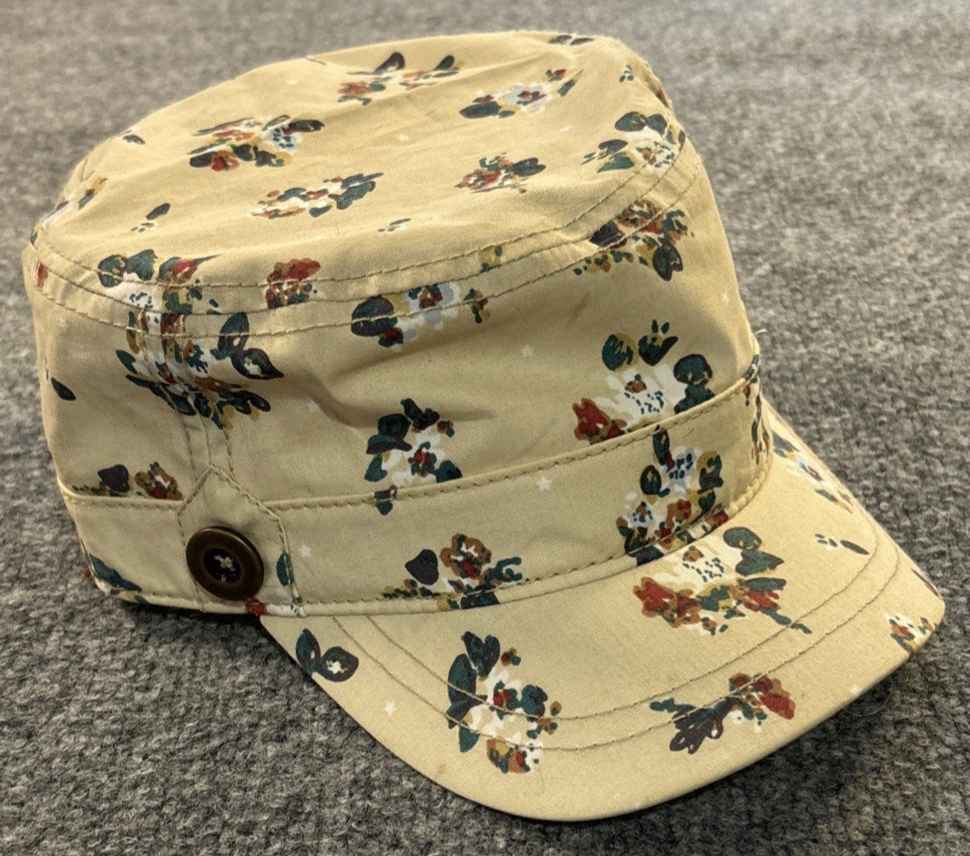 Hat Vintage Womens Floral Khaki Beige Teal Green Orange Mustard Yellow Buttons