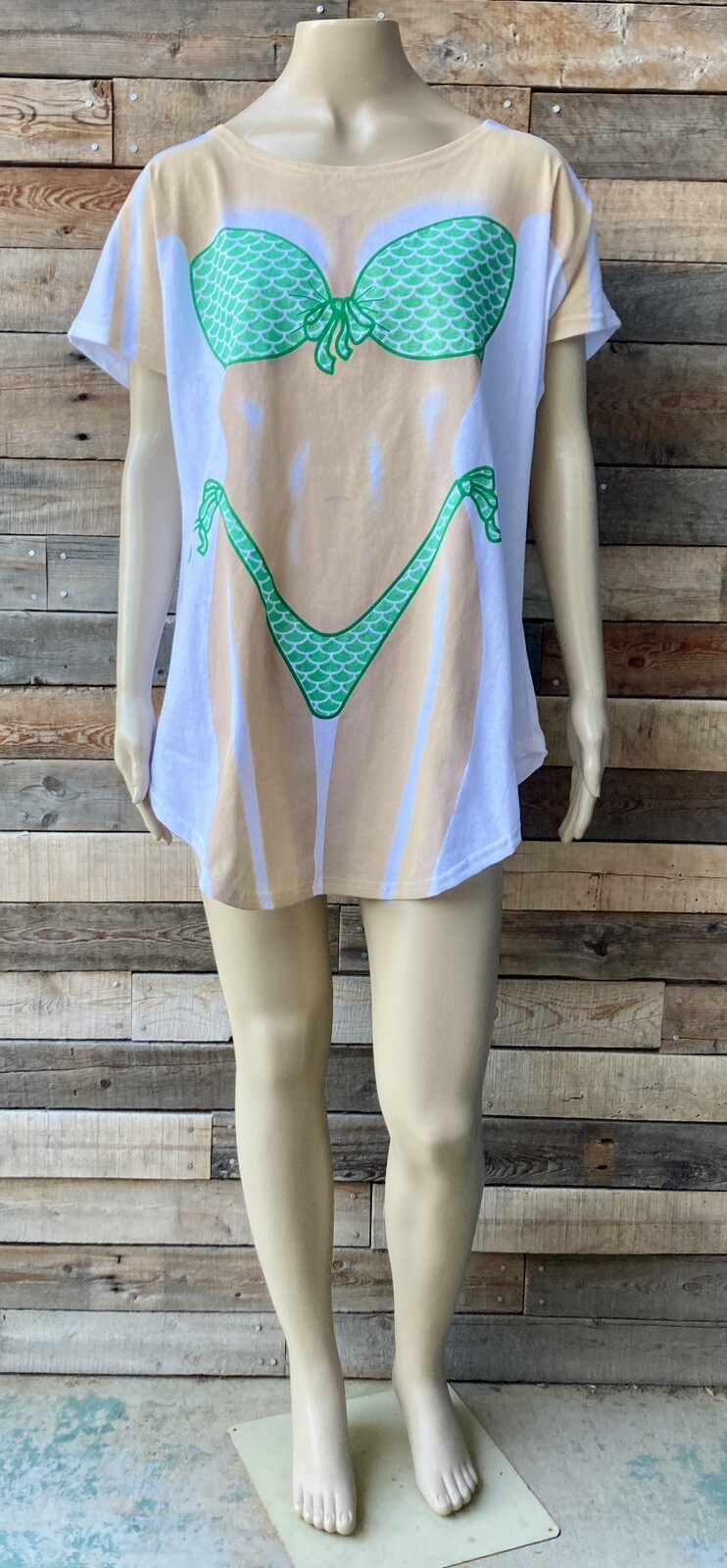 Vintage Sexy Bikini Tee Shirt Swimsuit Coverup Up LA Prints One Sz Funny