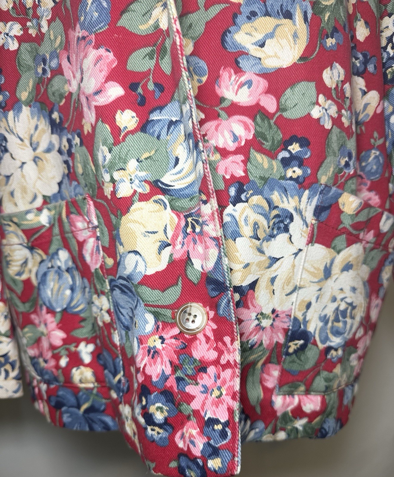 VTG Gotcha Covered Denim Blazer Floral Red Jacket Colorful Cotton Women XL