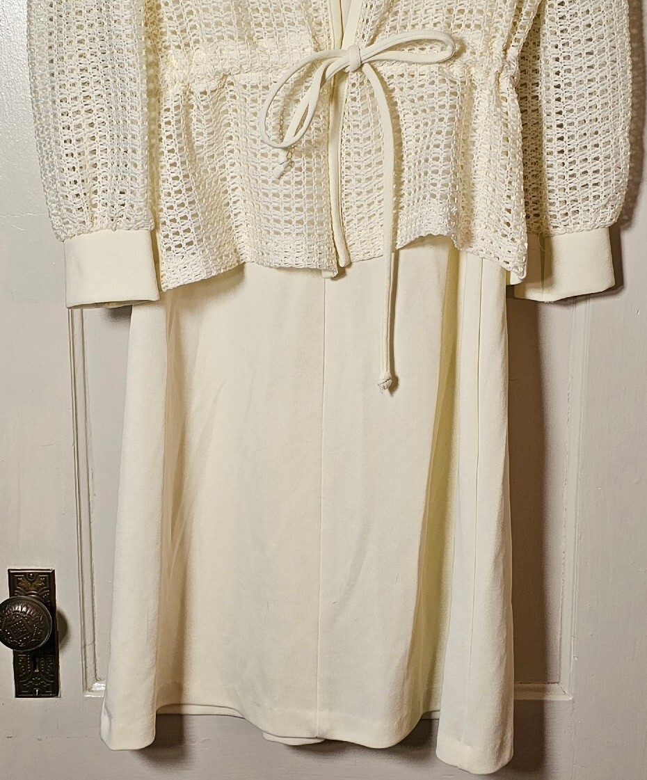 VTG 70’s Diane Young 2-pc. Dress Jacket Women’s Size 10 Ivory Mesh A-Line Career