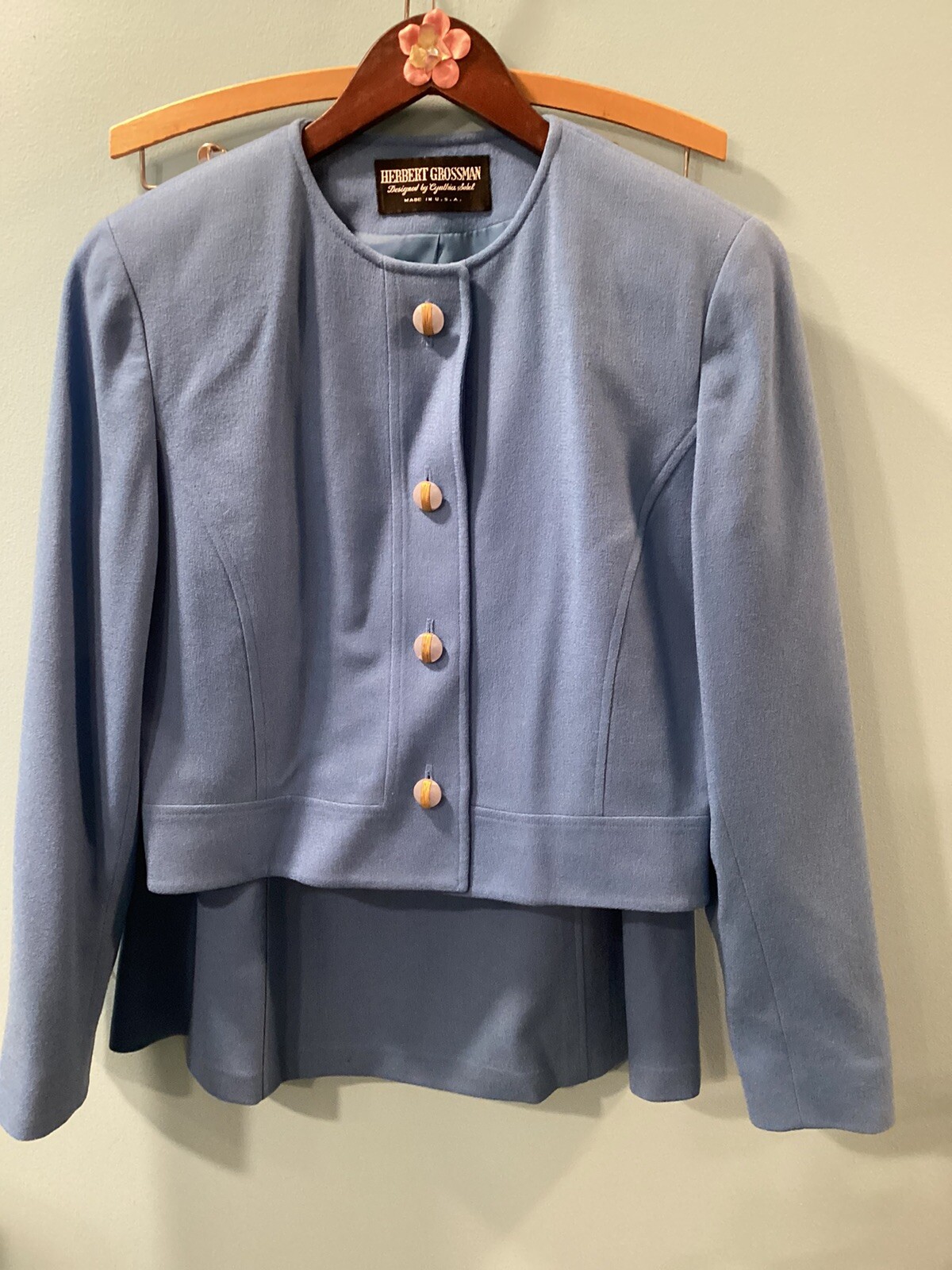 Vintage Blue Skirt Suit Herbert Grossman Cynthia Sobel Wool Sz 10