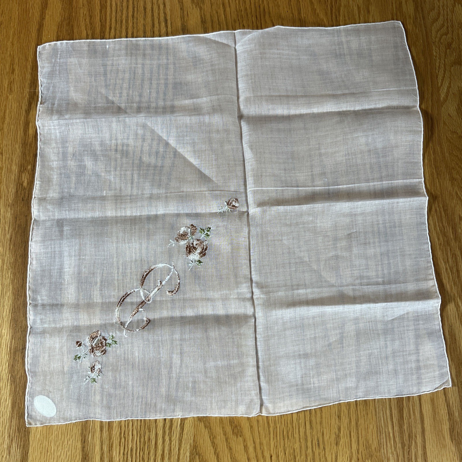 Vintage Swiss Monogram B Handkerchief Sheer White Floral RN 14750 Wedding Hanky