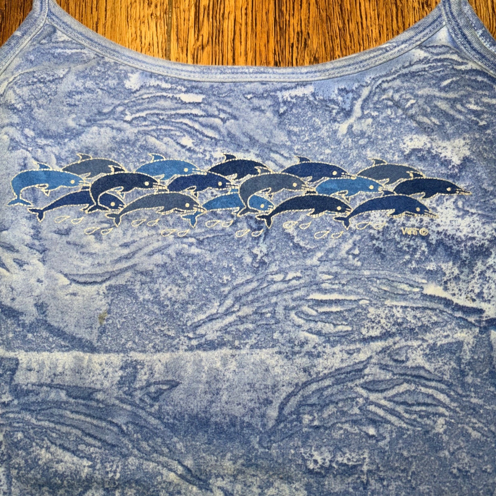 90s West Trend Dolphin Graphic Cami Tank Top Blue Ocean Print Made in USA Large